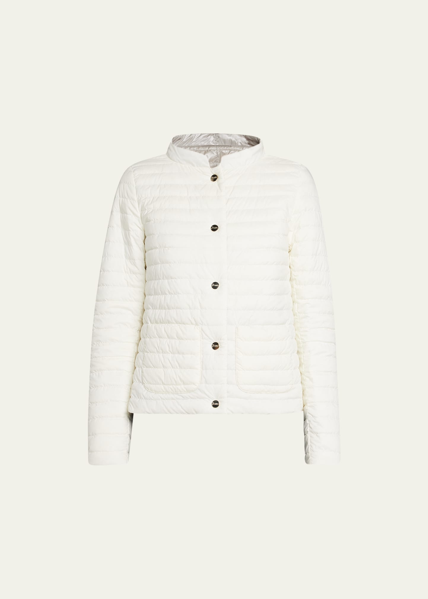 Herno Buttoned Reversible Down Jacket In White To Silver