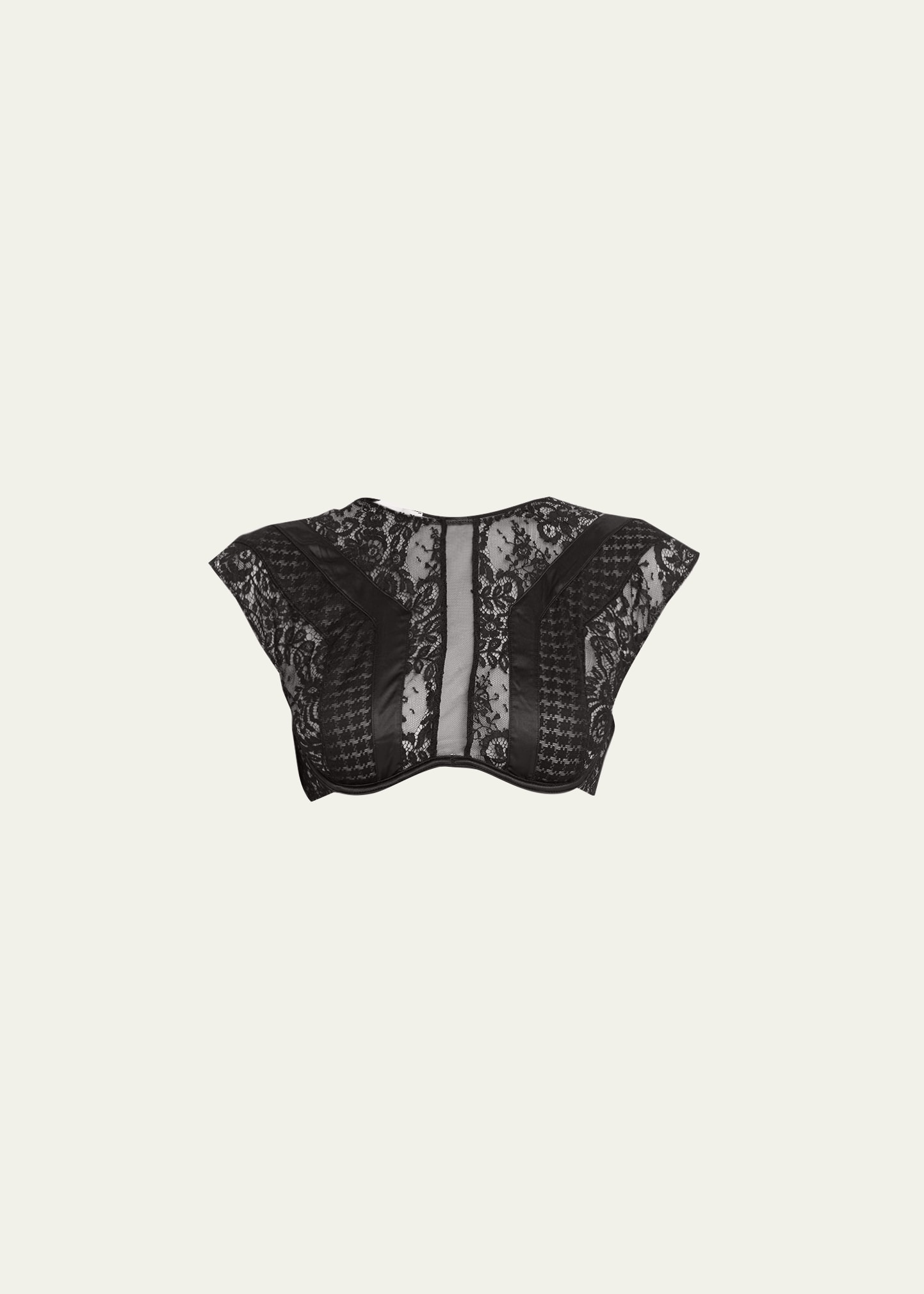 Livy Macy Cap-sleeve Patchwork Lace Bustier In Black