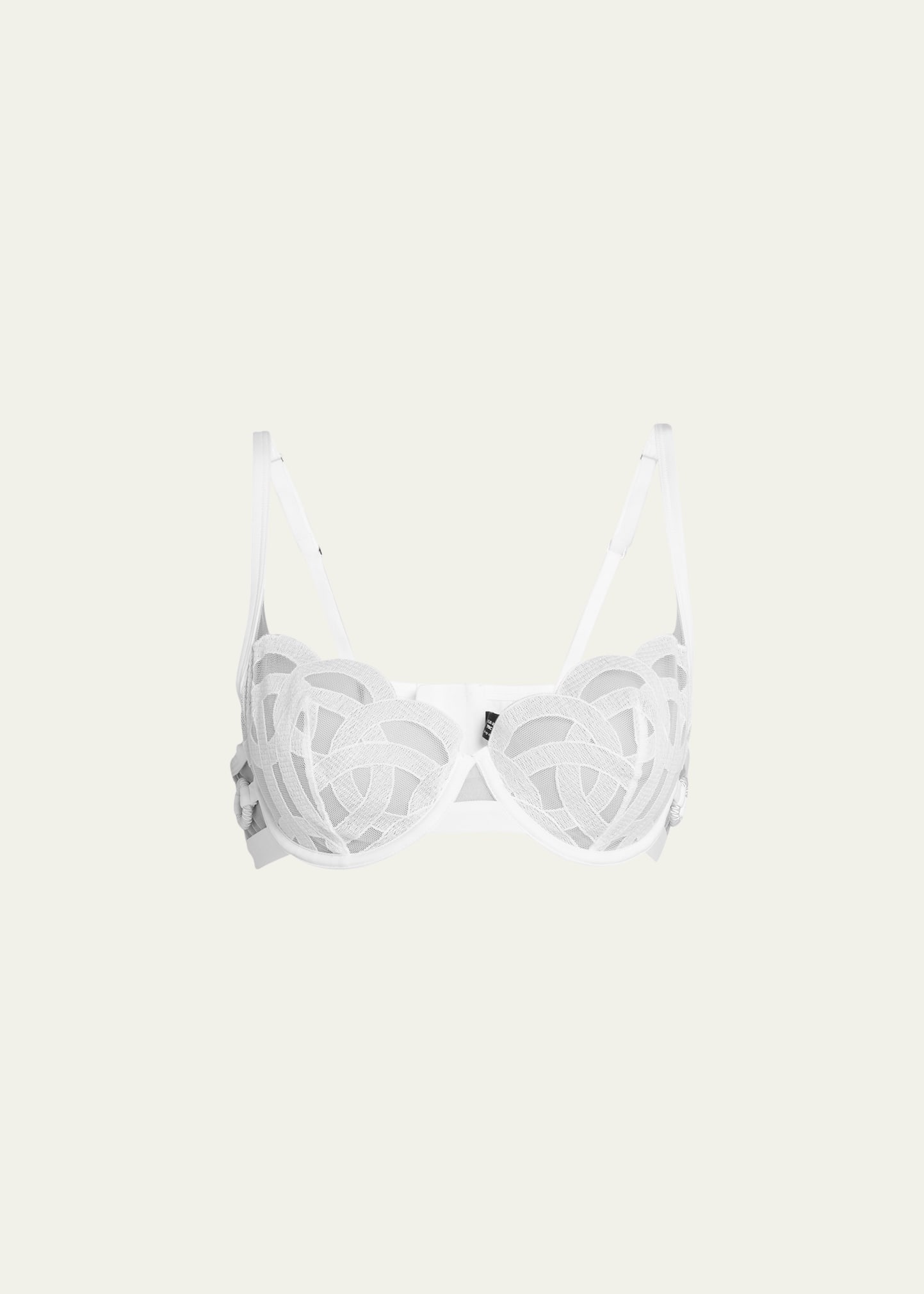 Kimbaku Embroidered Mesh Balconette Bra In White