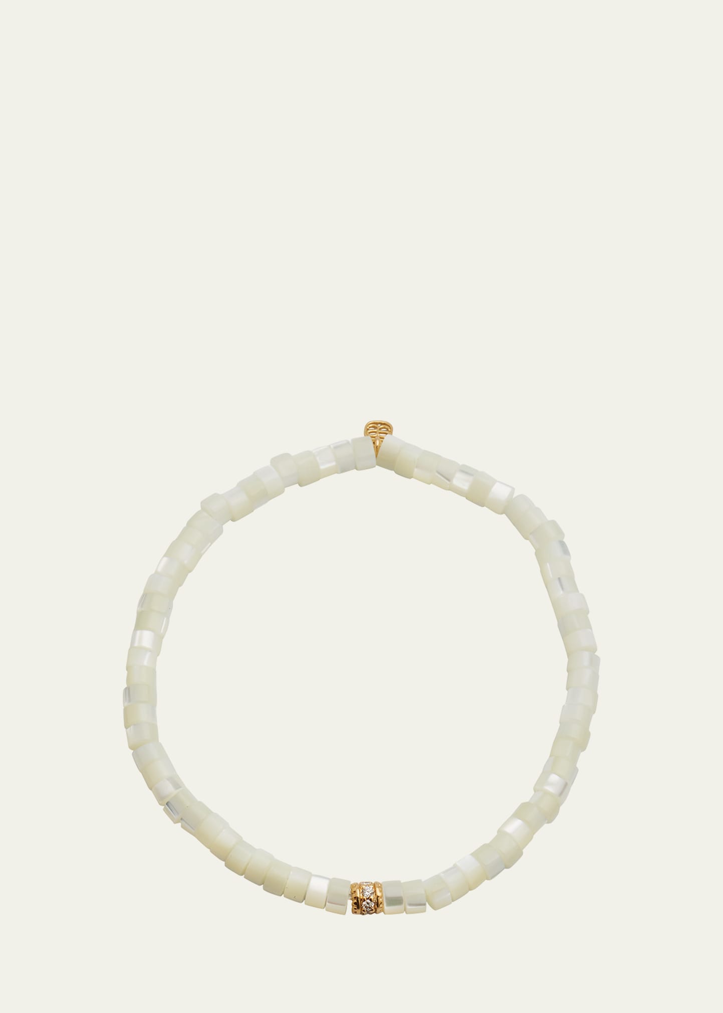 Sydney Evan 14k Yellow Gold Scallop Edge Pave Rondelle And Mother-of-pearl Bracelet In Pearl