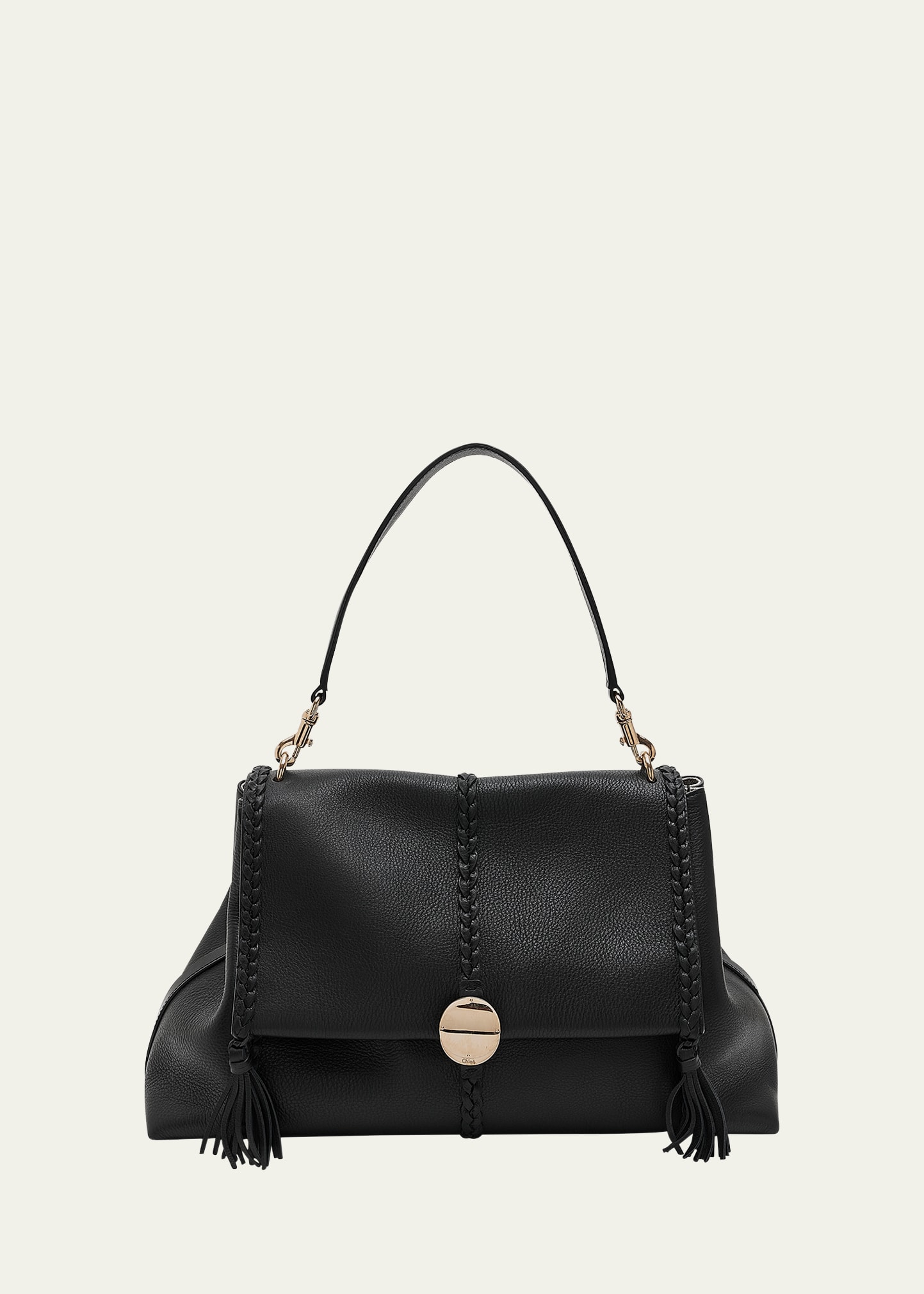 Chloé Penelope Medium Top-handle Bag In Smooth Grained Leather In Black