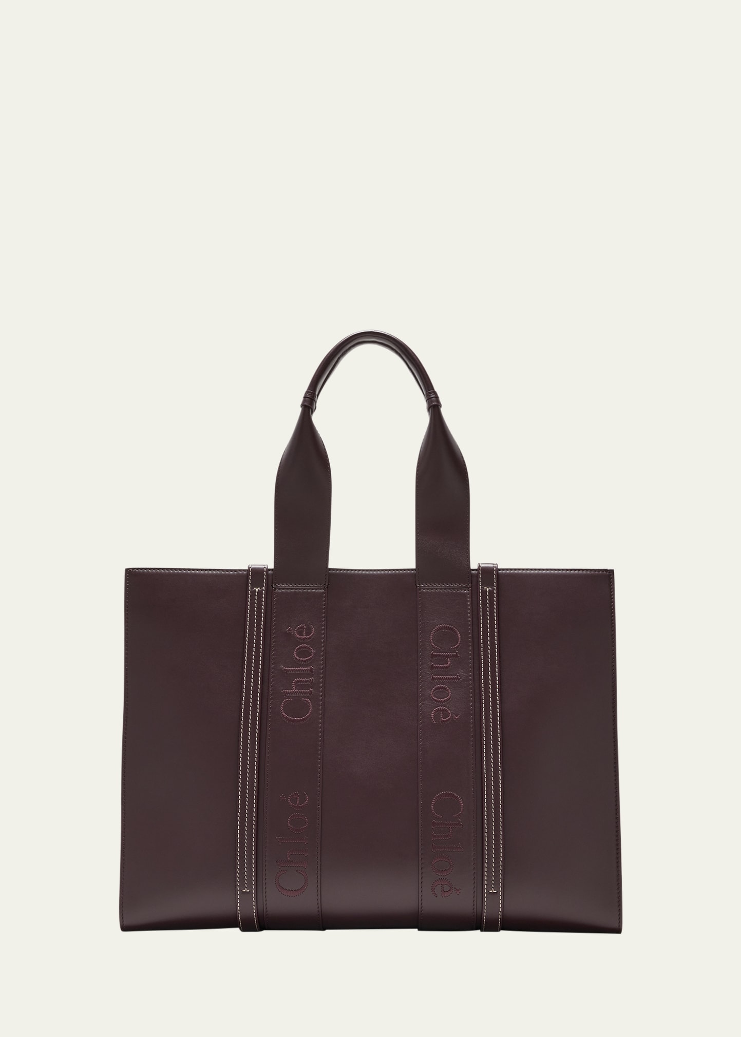 Chloé Woody Large Leather Tote Bag In 55p Deep Violine