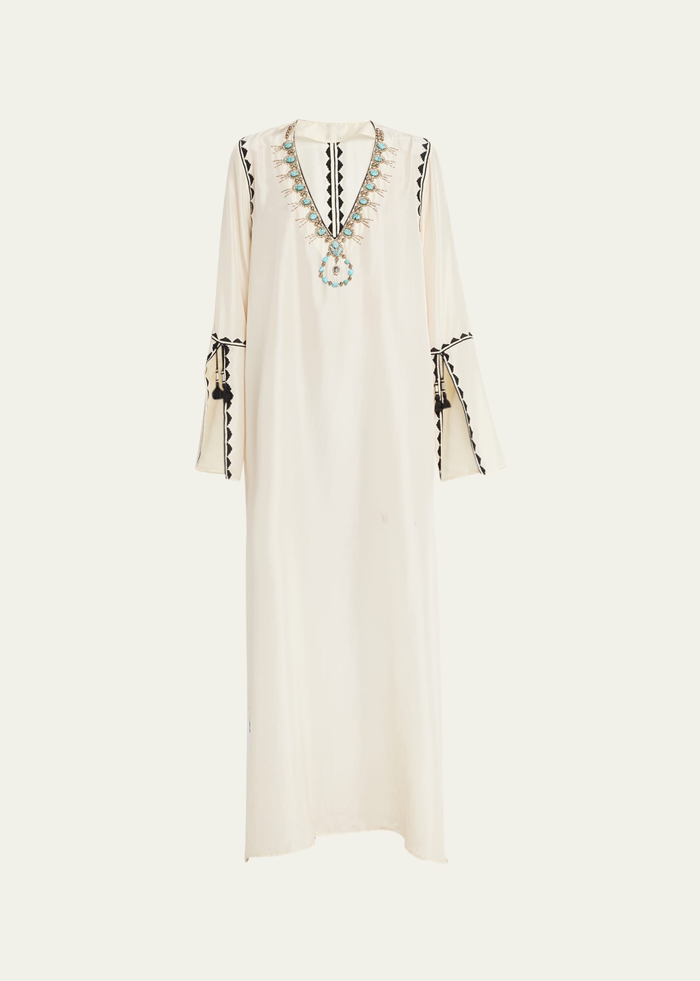 Shop Fortela Avalie Embroidered Maxi Dress With Turquoise Details In Off