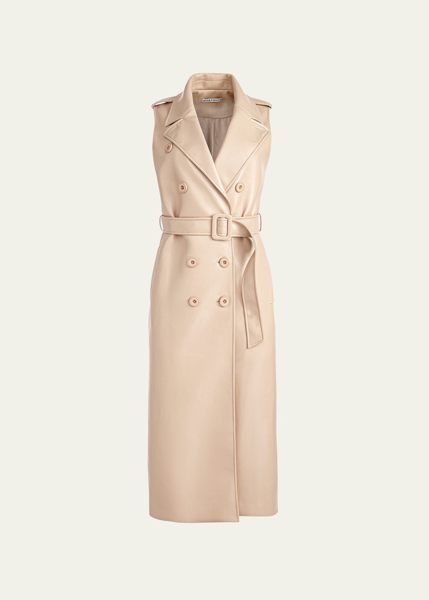 Alice And Olivia Conan Vegan Leather Belted Long Vest In Almond