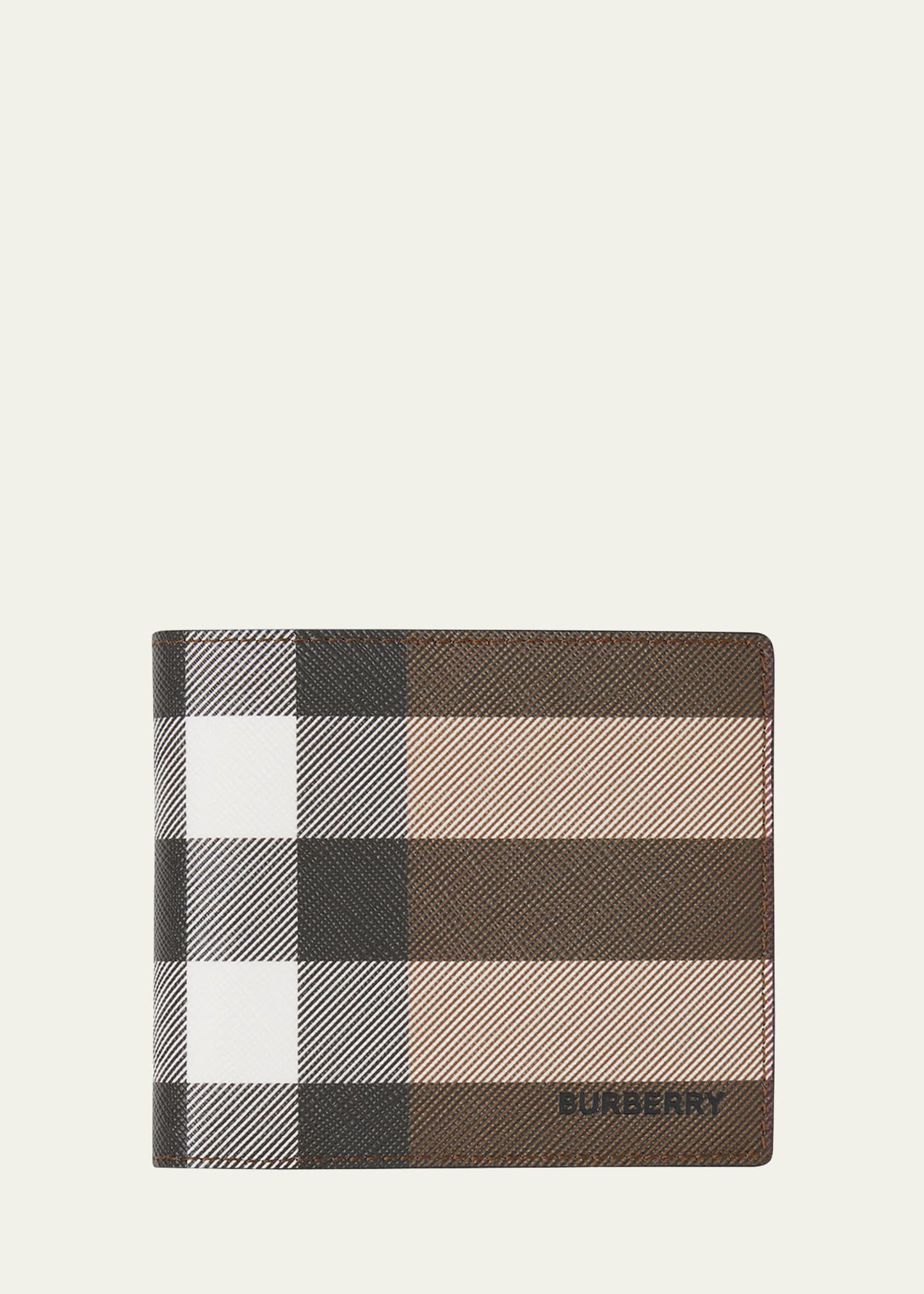 Burberry Men's Check Logo Bifold Wallet In Dark Birch Brown