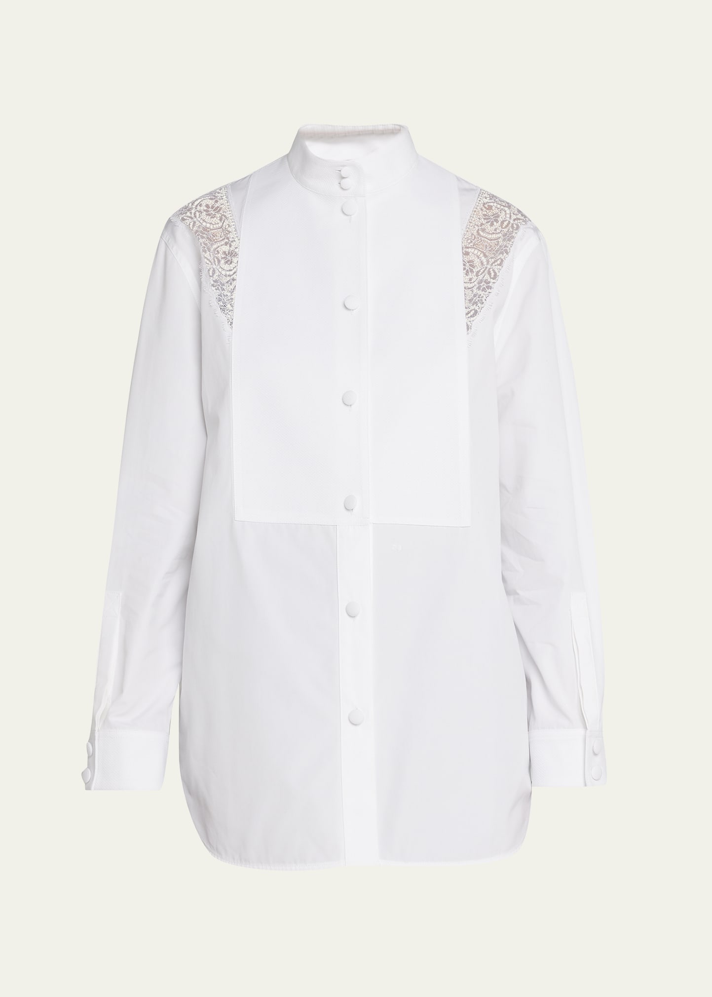 Cotton Bib-Front Blouse with Lace Panels