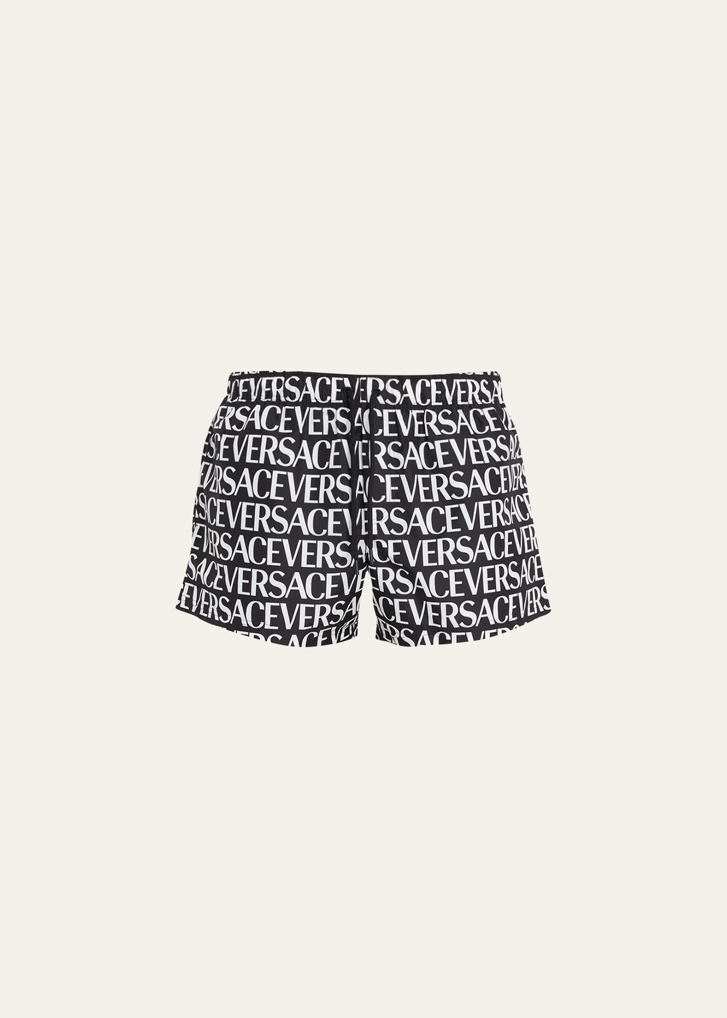 Shop Versace Men's Repeat-logo Swim Shorts In Blackwhite