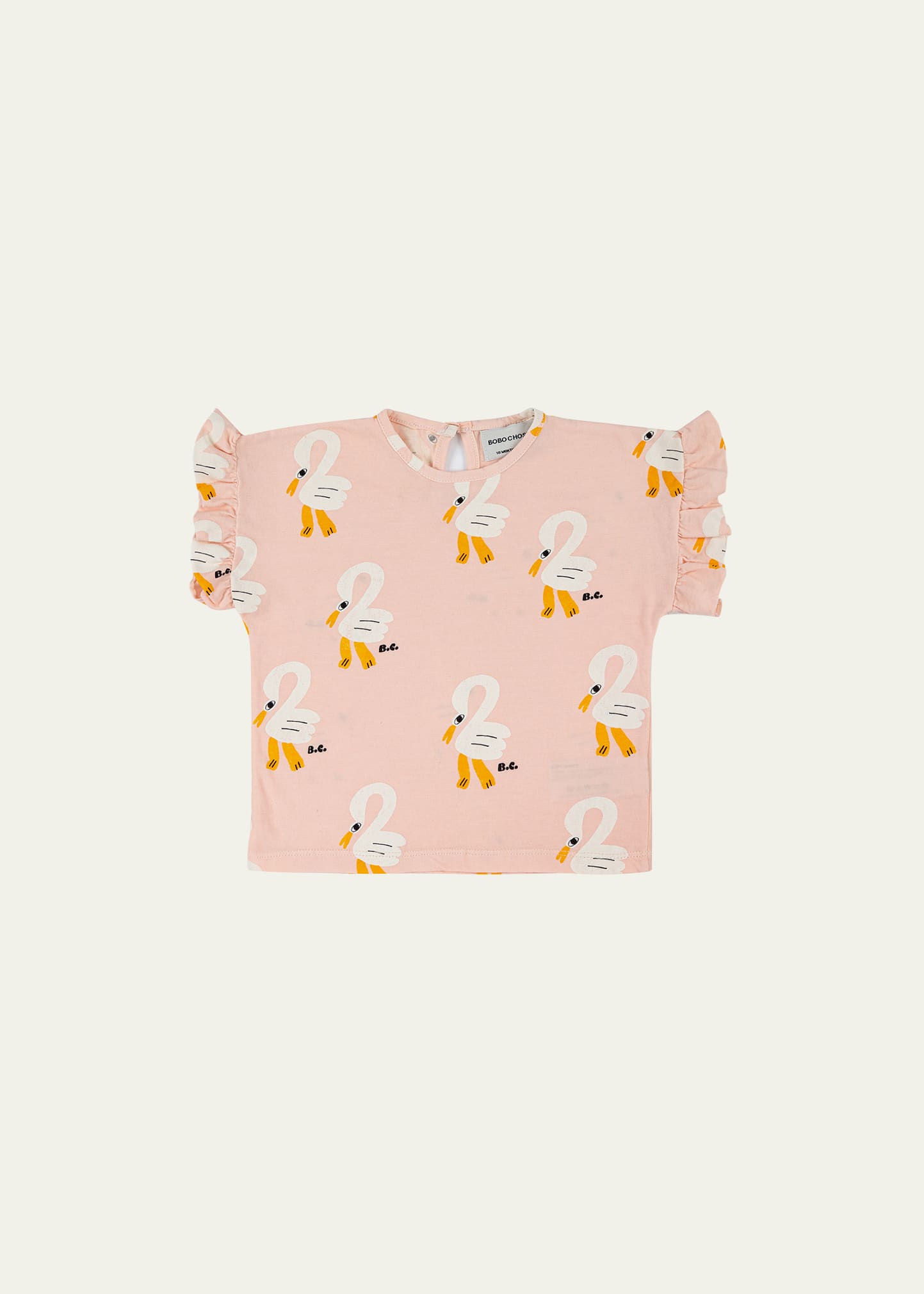 Bobo Choses Girl's Pelican-Print Ruffle Trim Shirt, Size 6M-24M