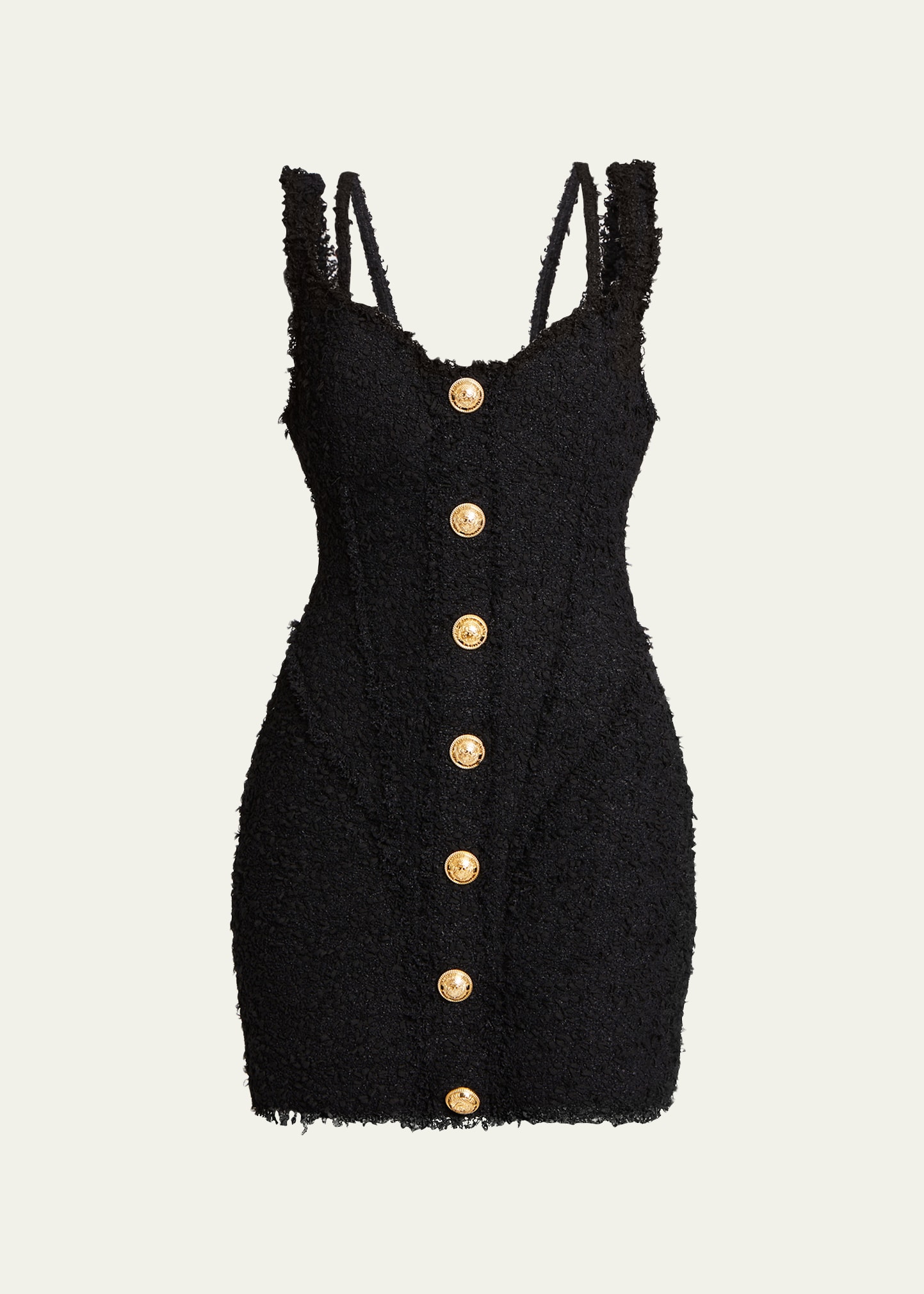 Balmain 7-button Strapped Tweed Mini Dress In Black