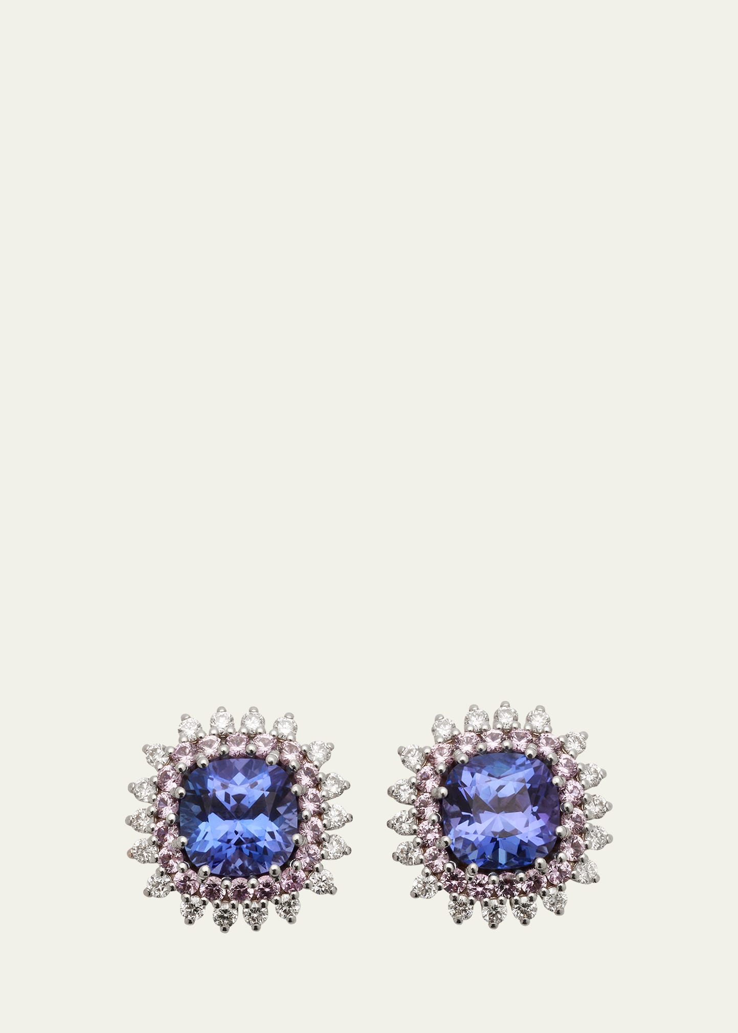 White Gold Pinpoint Stud Earrings with Diamond and Tanzanite