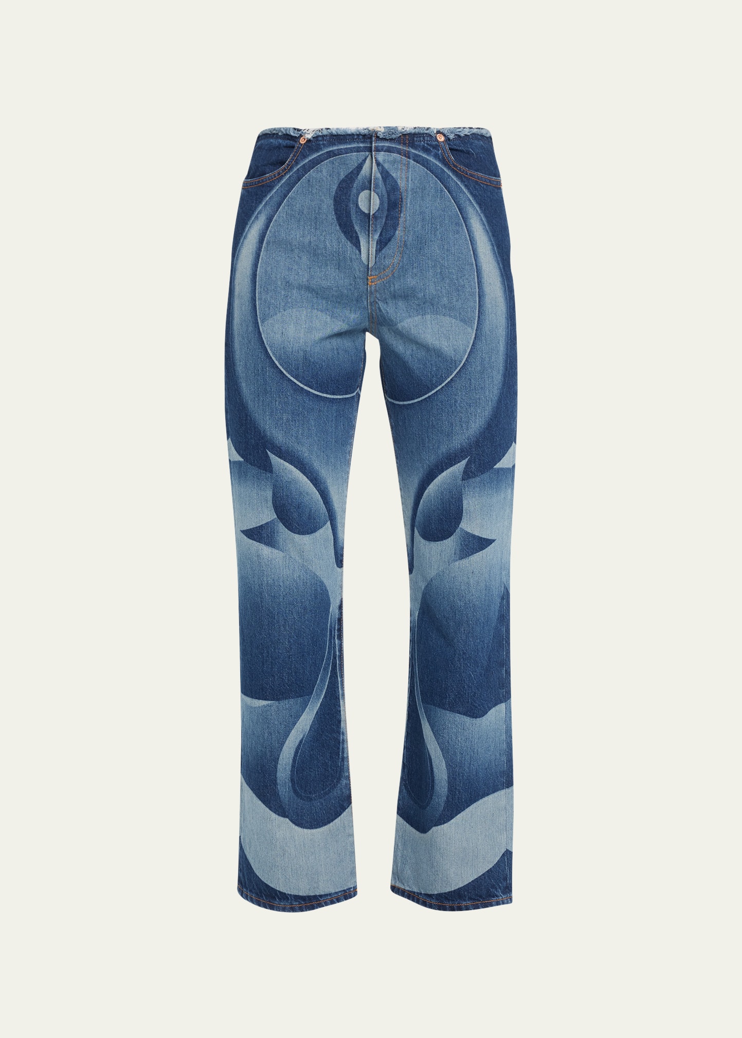 CONNER IVES MARIAH RAW-WAIST ABSTRACT DENIM PANTS