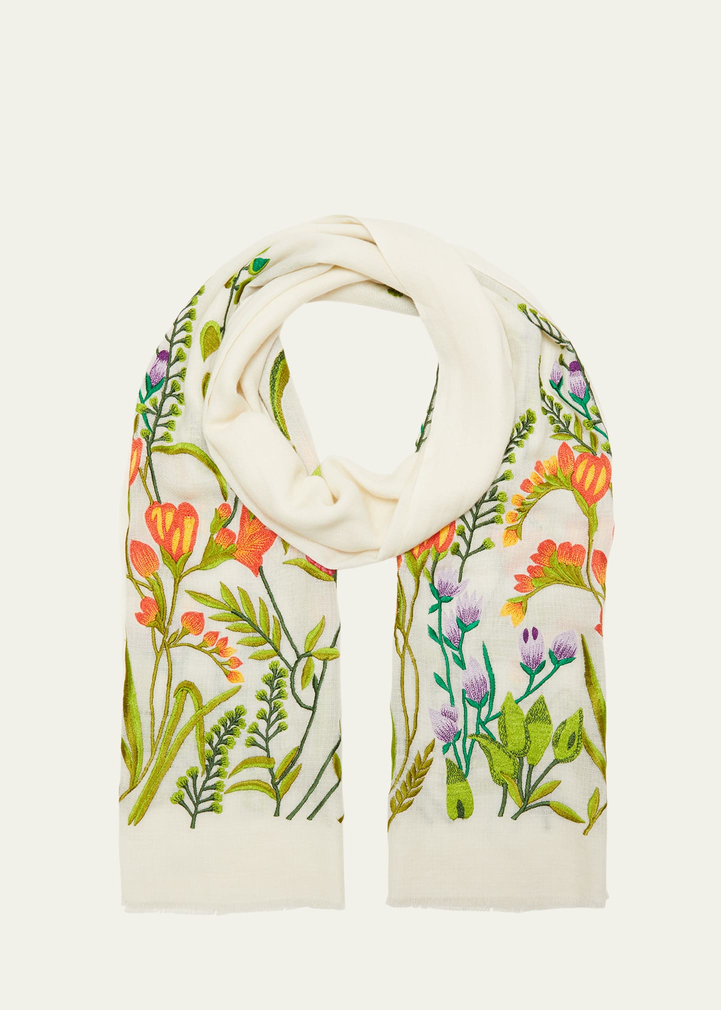 K Janavi Blooms Cashmere Scarf In Ivory