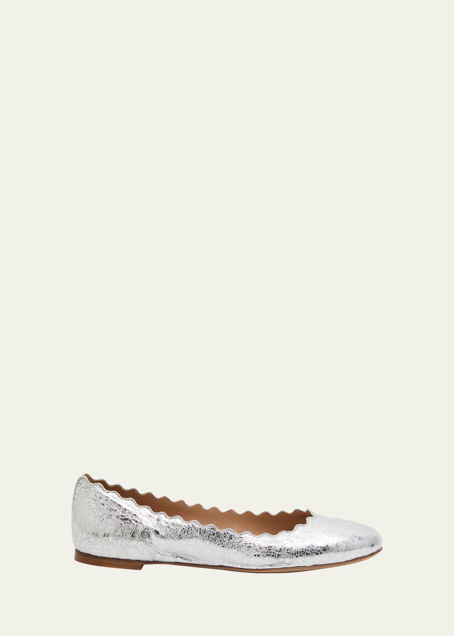 Chloé Lauren Metallic Crinkle Leather Ballet Flats In Silver