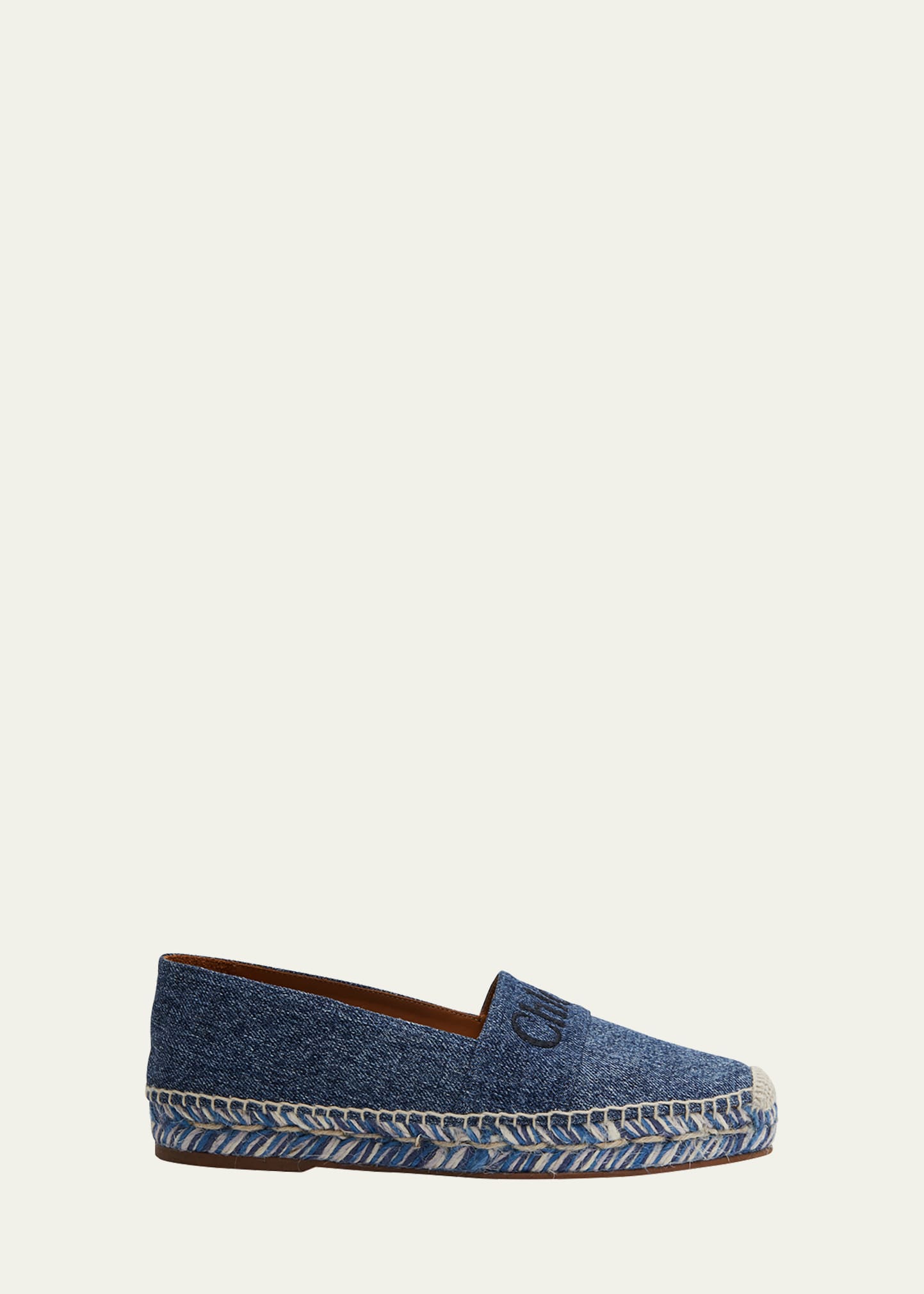Chloé Piia Embroidered Logo Denim Espadrilles In Denim