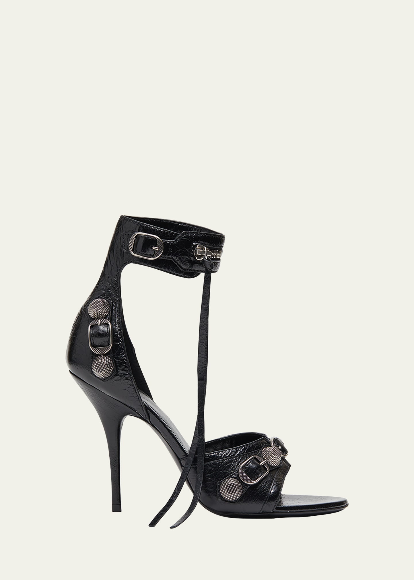 Balenciaga Cagole Lambskin Ankle-cuff Stiletto Sandals In 1081 Black/pallad