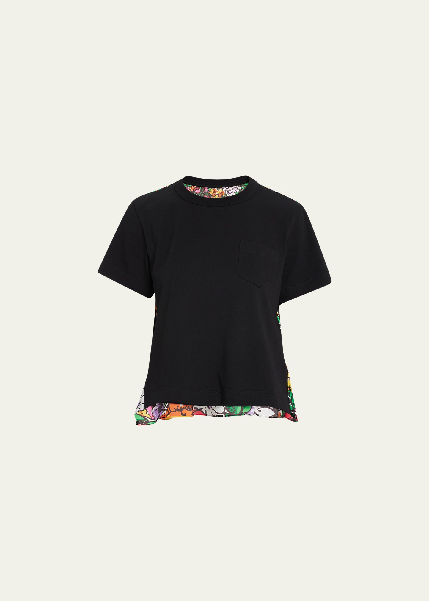 SACAI CLASSIC T-SHIRT WITH FLORAL-PRINT SILK BACK