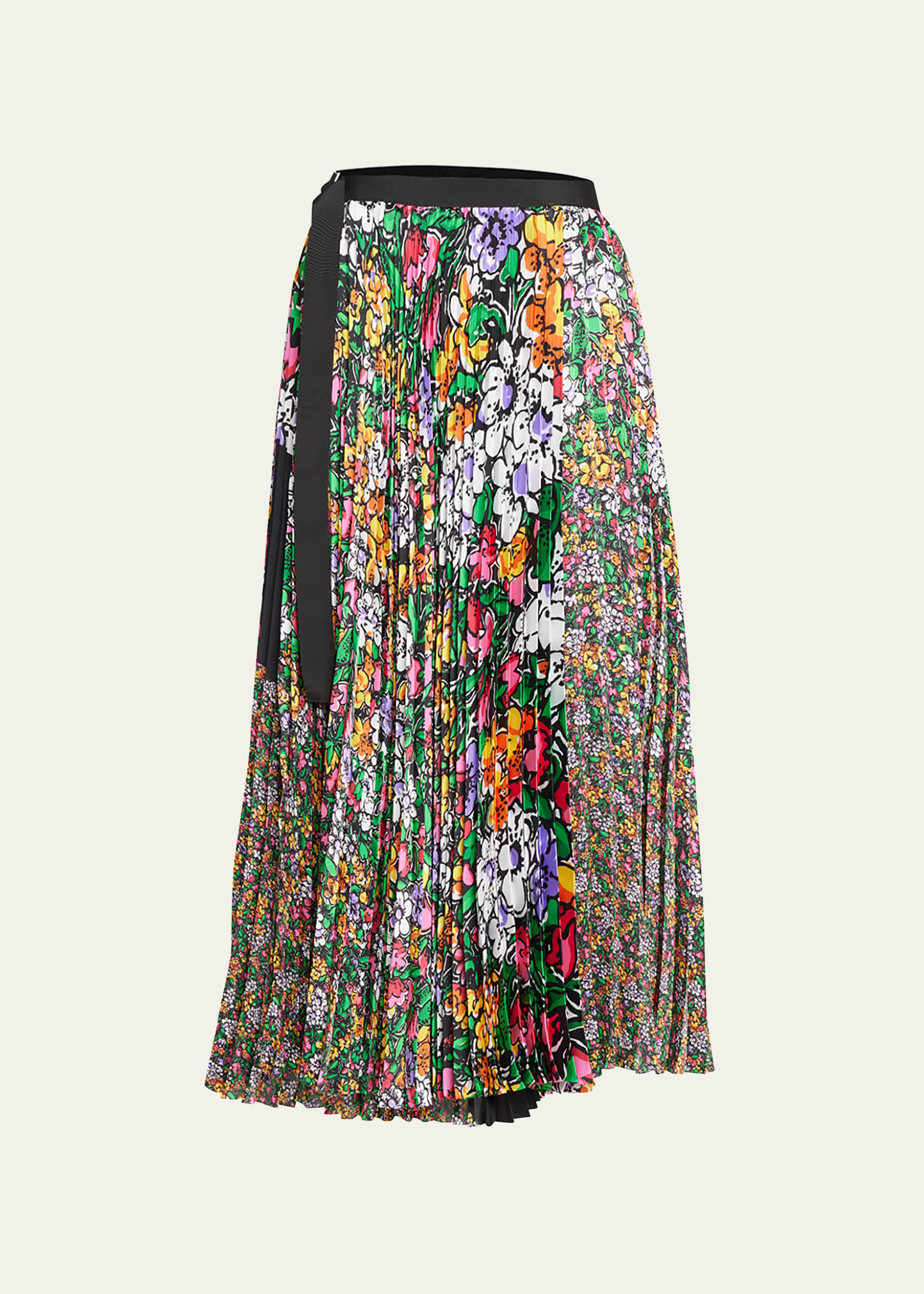 Sacai Floral-print Pleated Midi Skirt With Belt In Multi