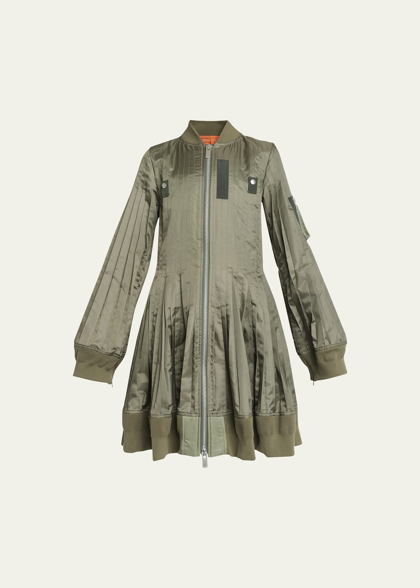 Sacai Army Green Polyester Jacket Dress In Khaki