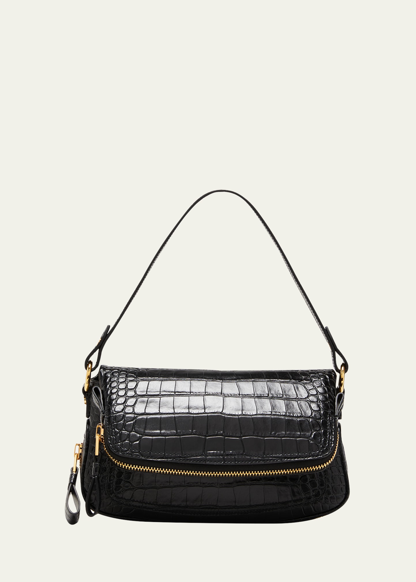 Tom Ford Jennifer Zip Croc-embossed Shoulder Bag In 1n001 Black