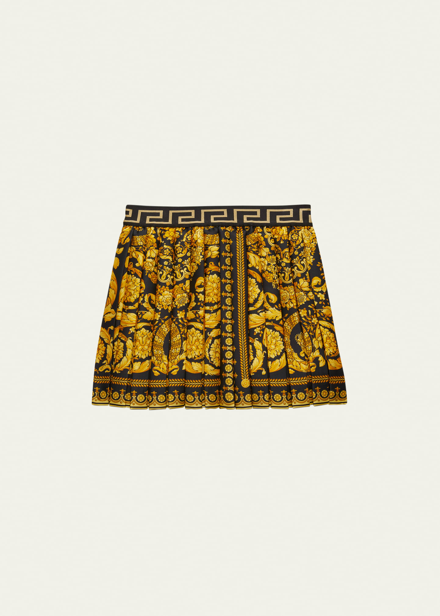 Shop Versace Girl's Barocco-print Pleated Skirt In Blackgold