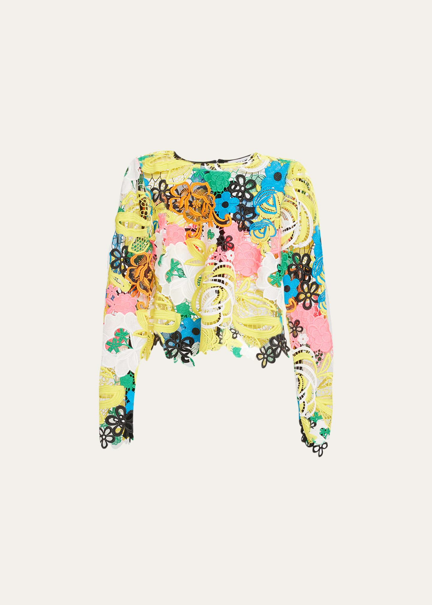 Milly Nori Long-Sleeve Floral Lace Top