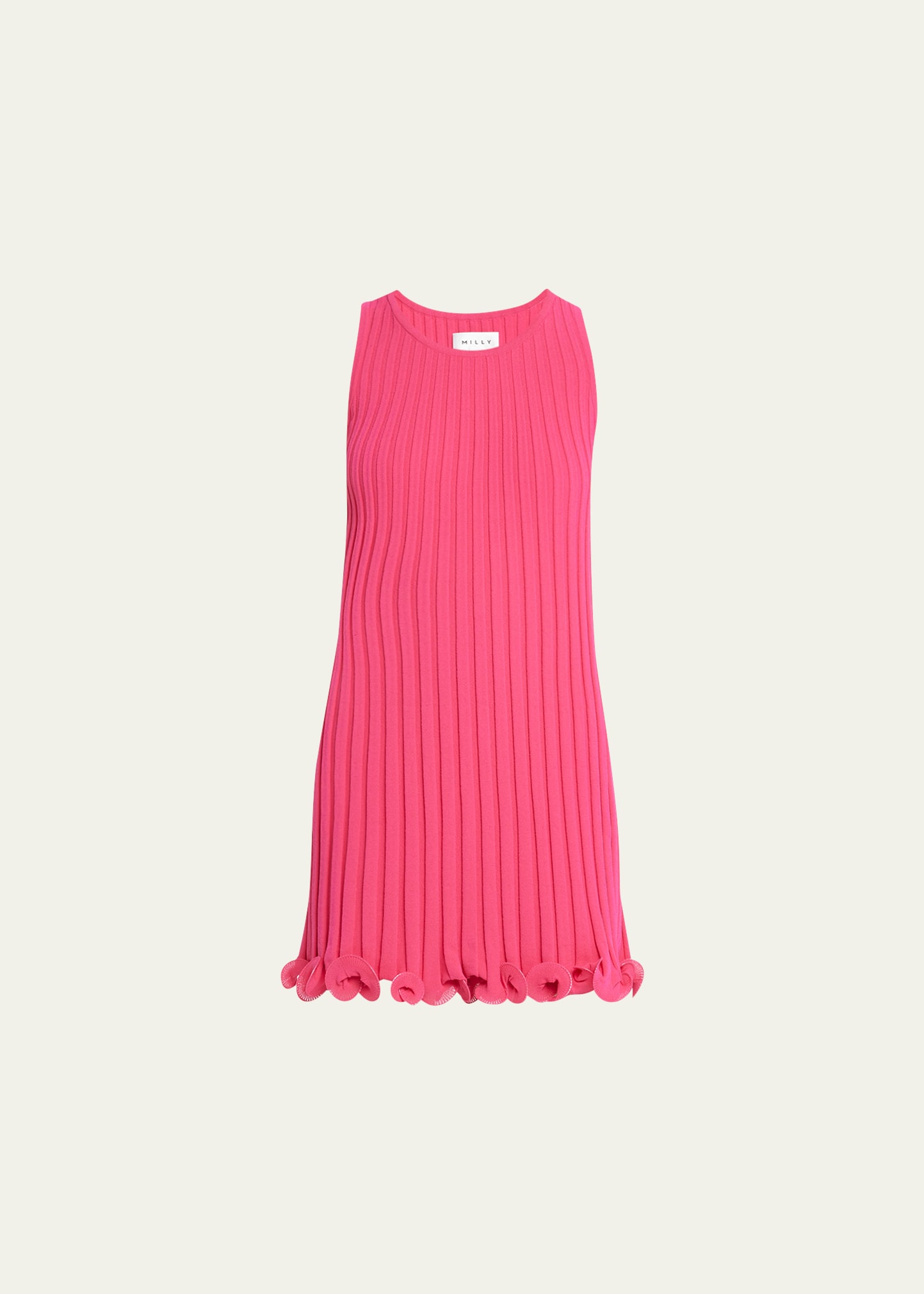Milly Sleeveless Ribbed Ruffle Swing Dress In  Pink