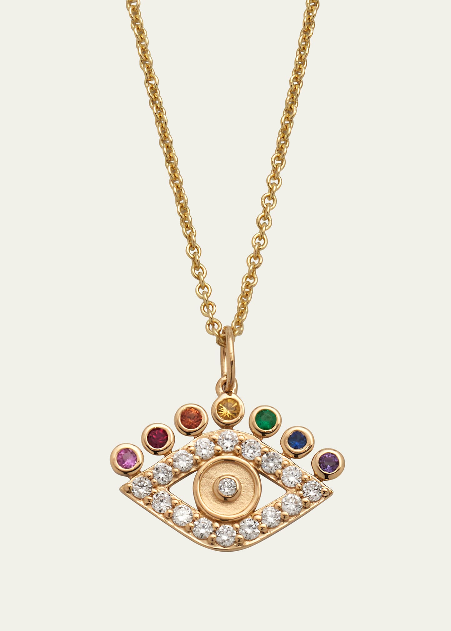 14k Yellow Gold Evil Eye Petals Charm Necklace