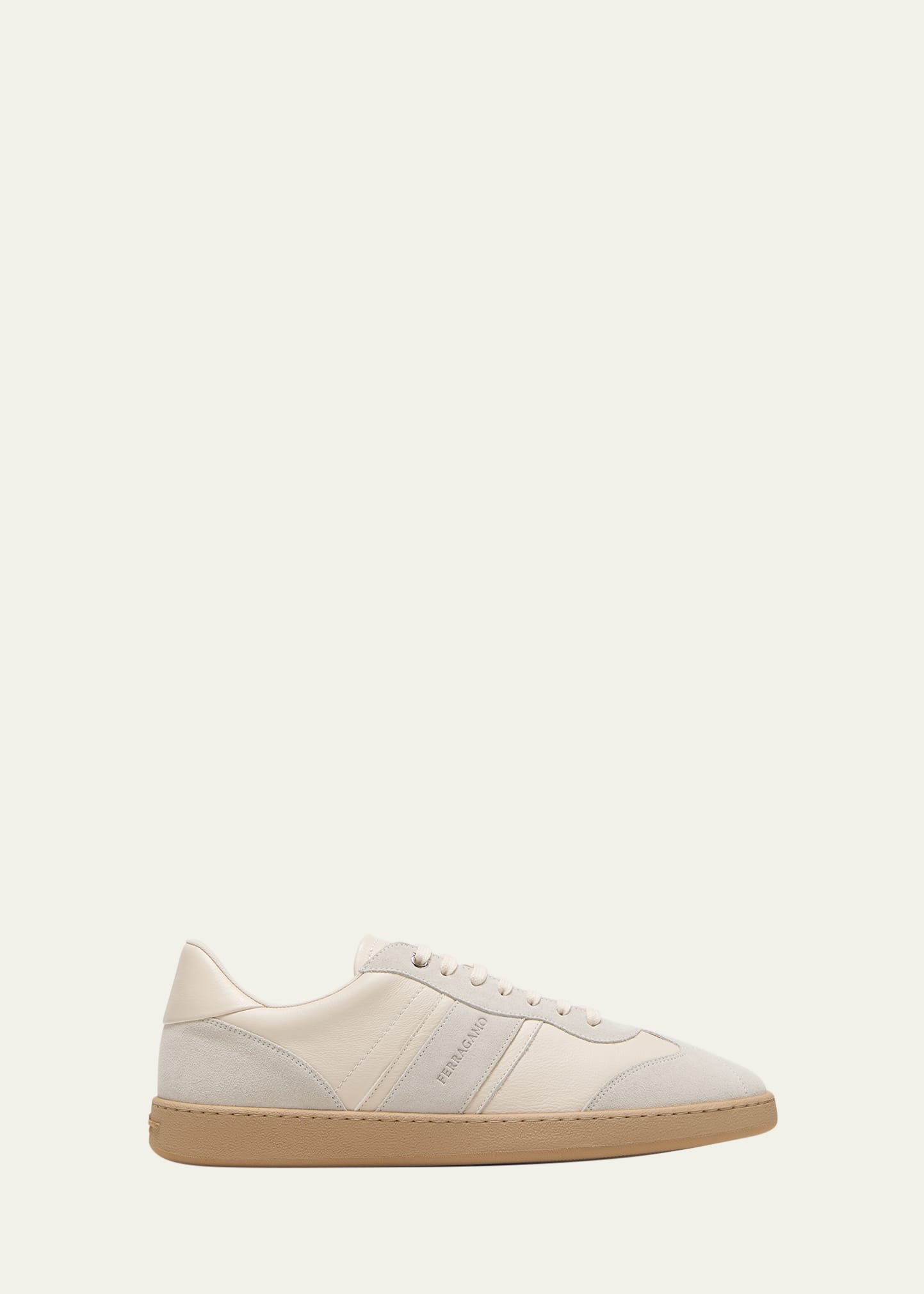 Ferragamo Men's Achille 1 Suede Leather Low-top Sneakers In Mascarpone