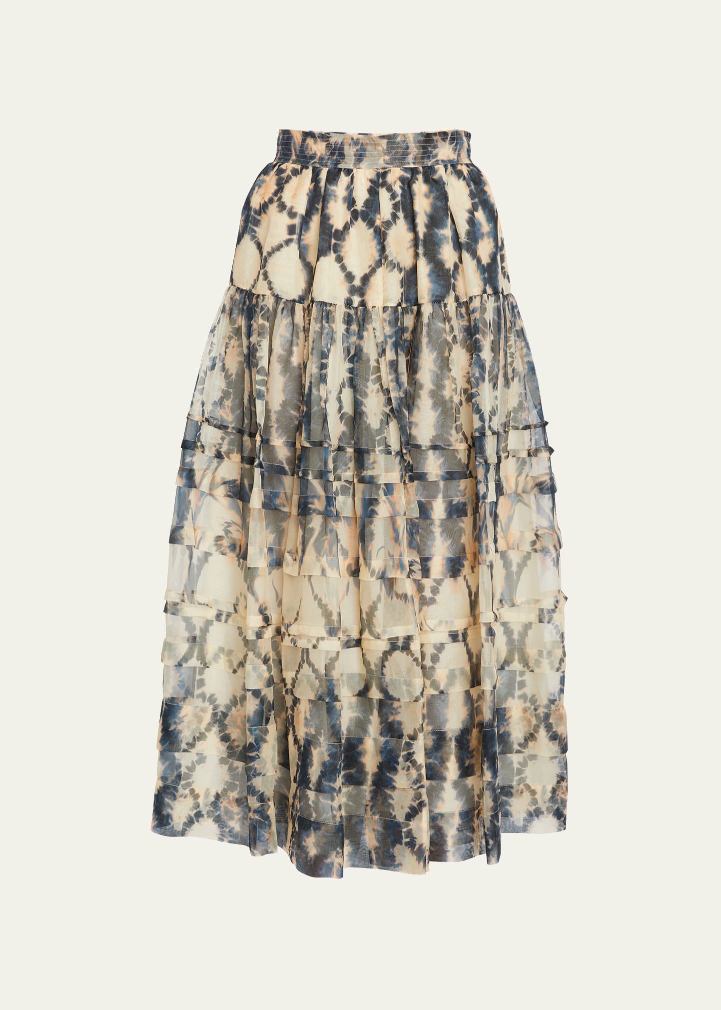 Ulla Johnson Dimitra Tiered Dyed Organza Midi Skirt In Fossil