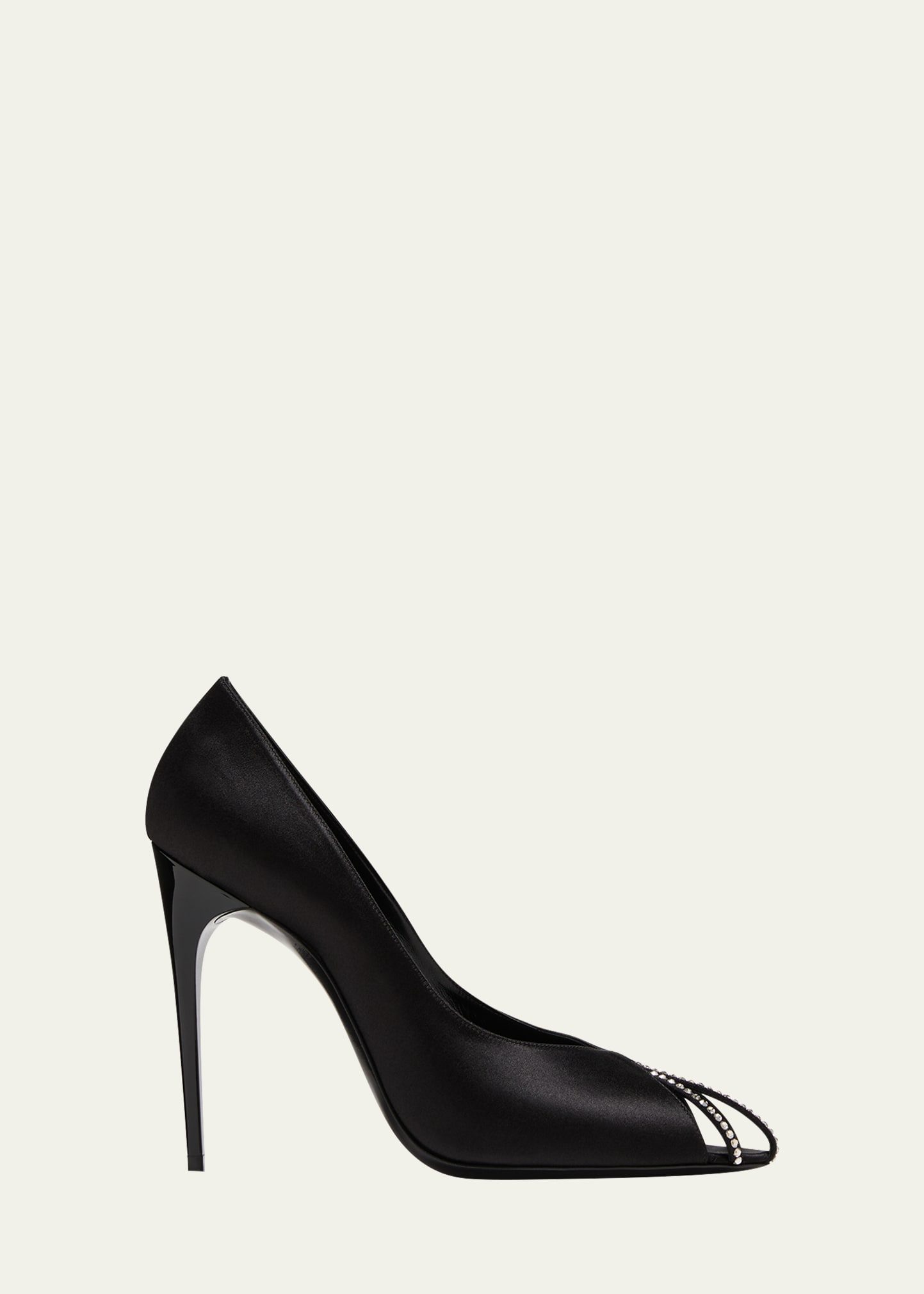 Shop Saint Laurent Martinique Silk Embellished Peep-toe Pumps In Nerosilver Shade