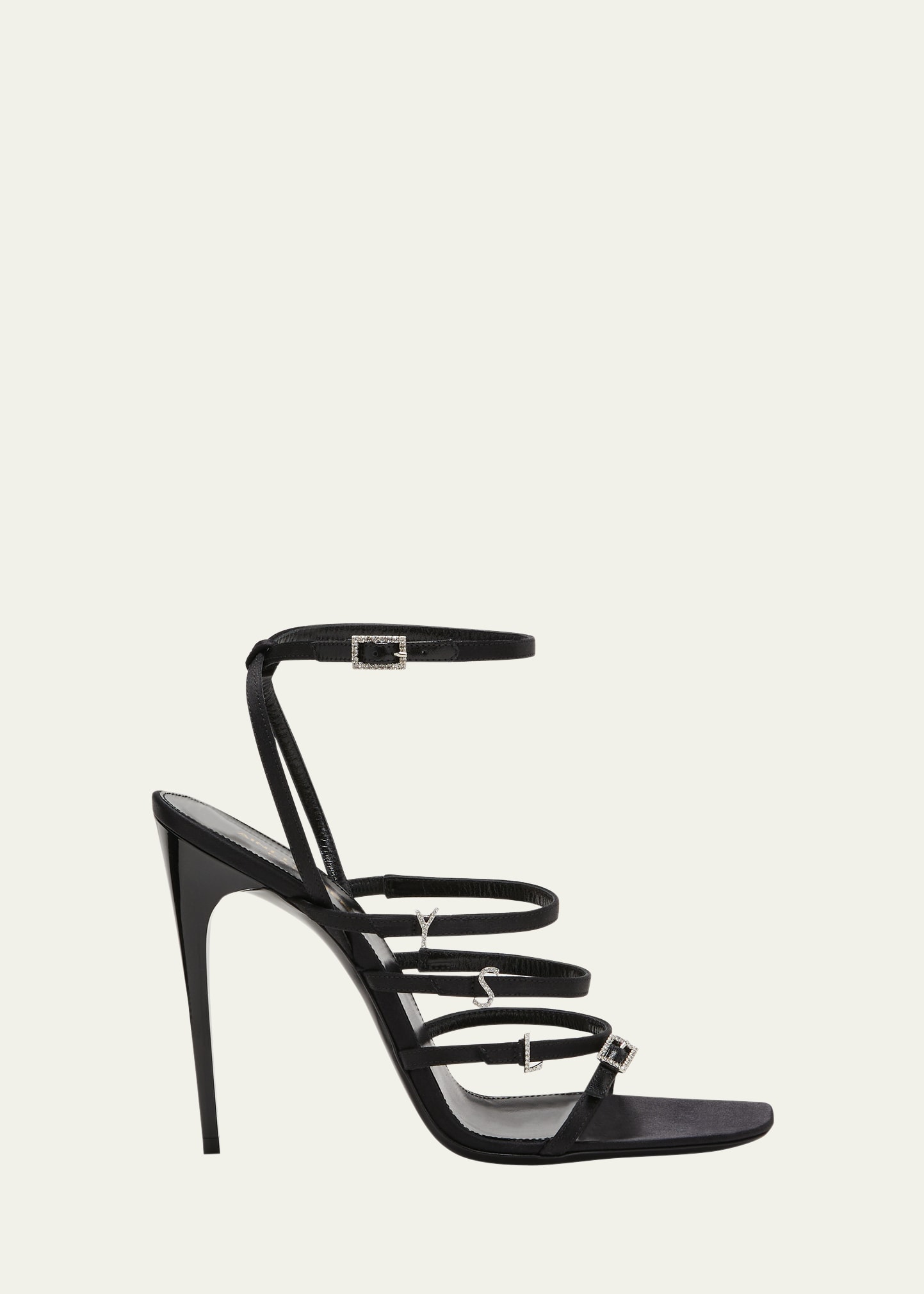 Saint Laurent Free Crystal Ysl Strappy Stiletto Sandals In Nero