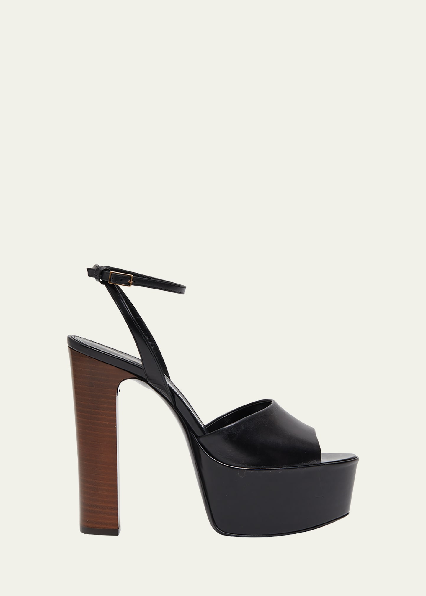 Saint Laurent Jodie Leather Ankle-strap Platform Sandals In Nero