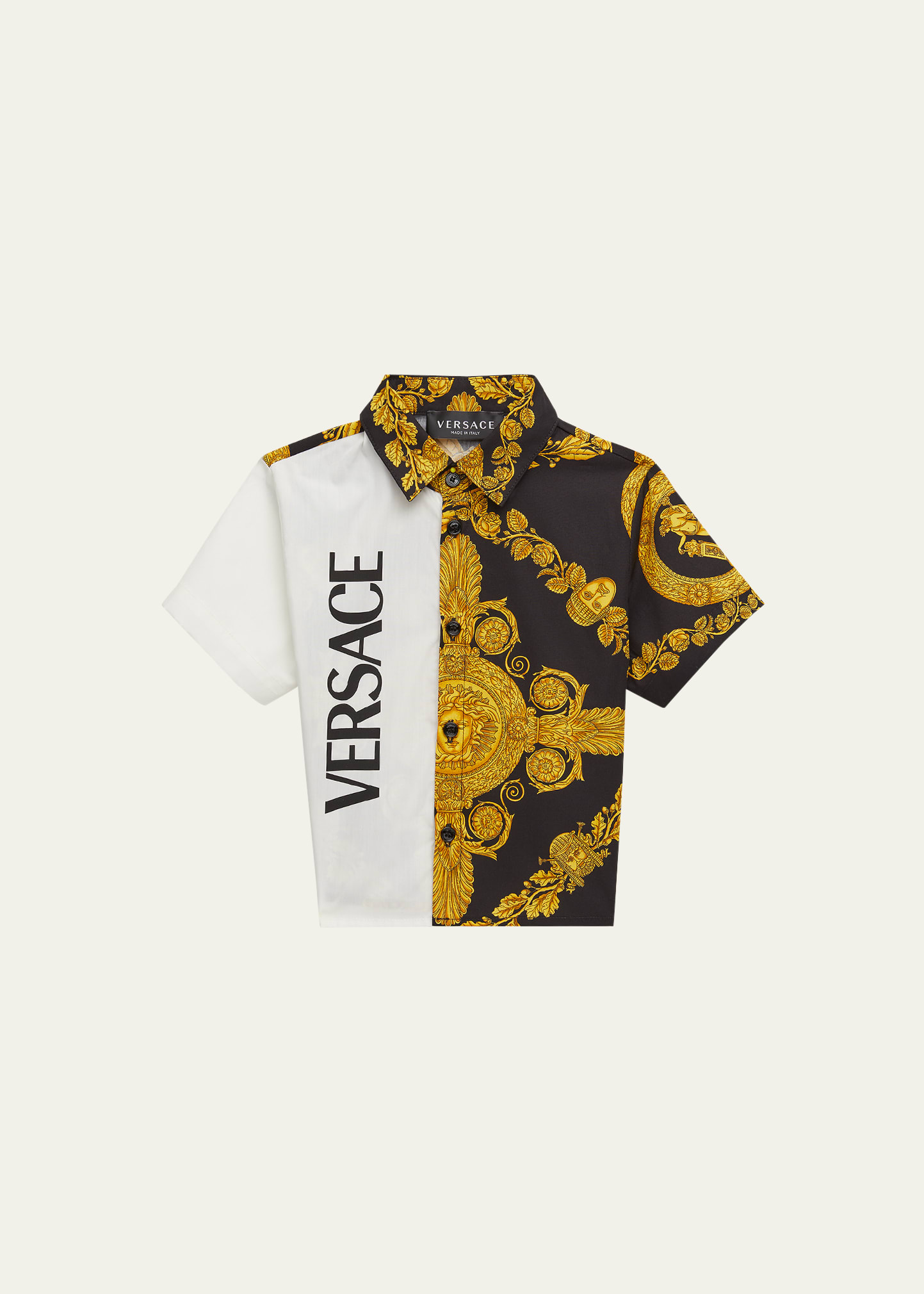 Versace Kids Boy s Split Logo print Poplin Shirt In Whiteblackgold ModeSens