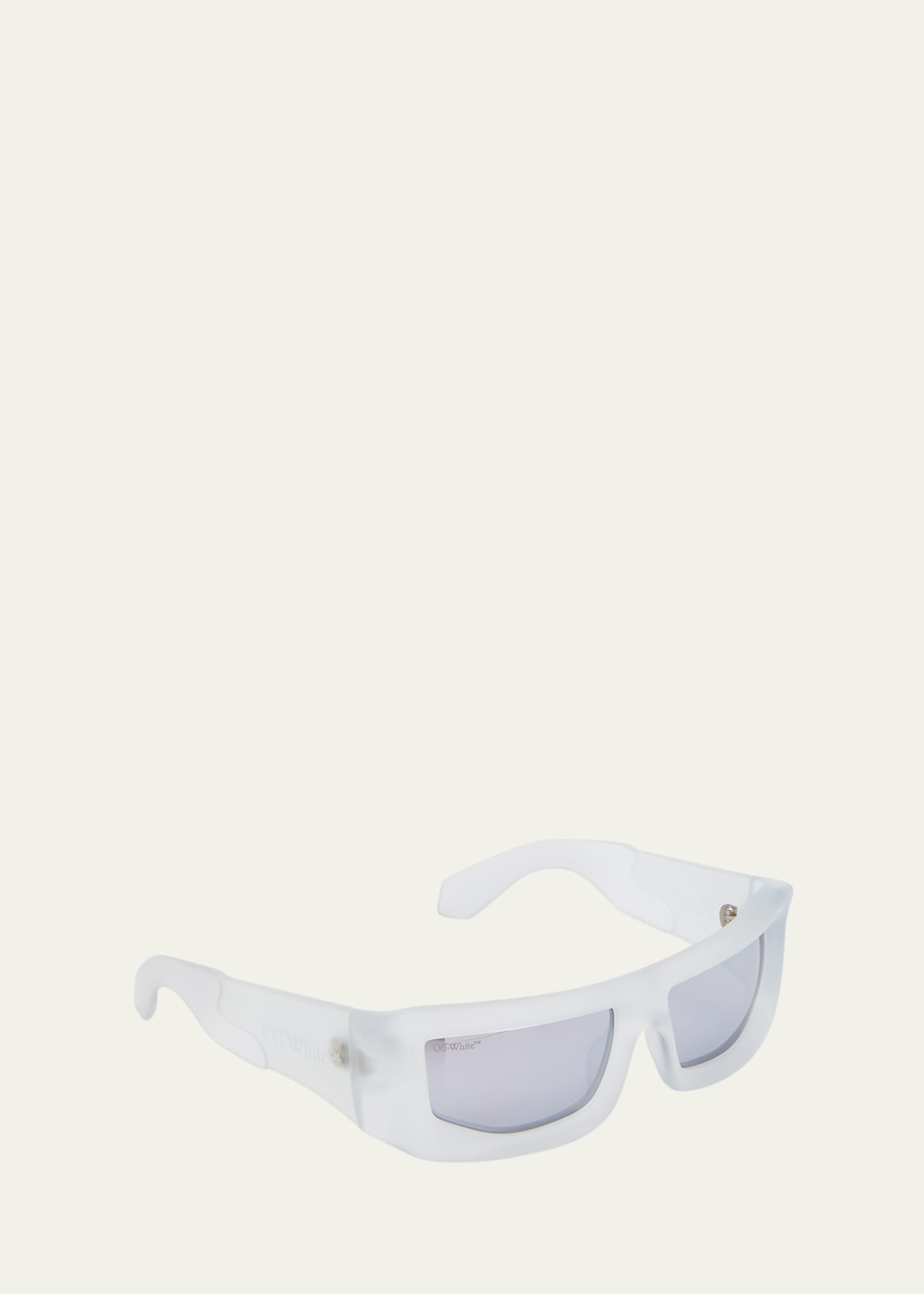 Shop Off-white Men's Volcanite Acetate Wrap Sunglasses In Crystal Mirror