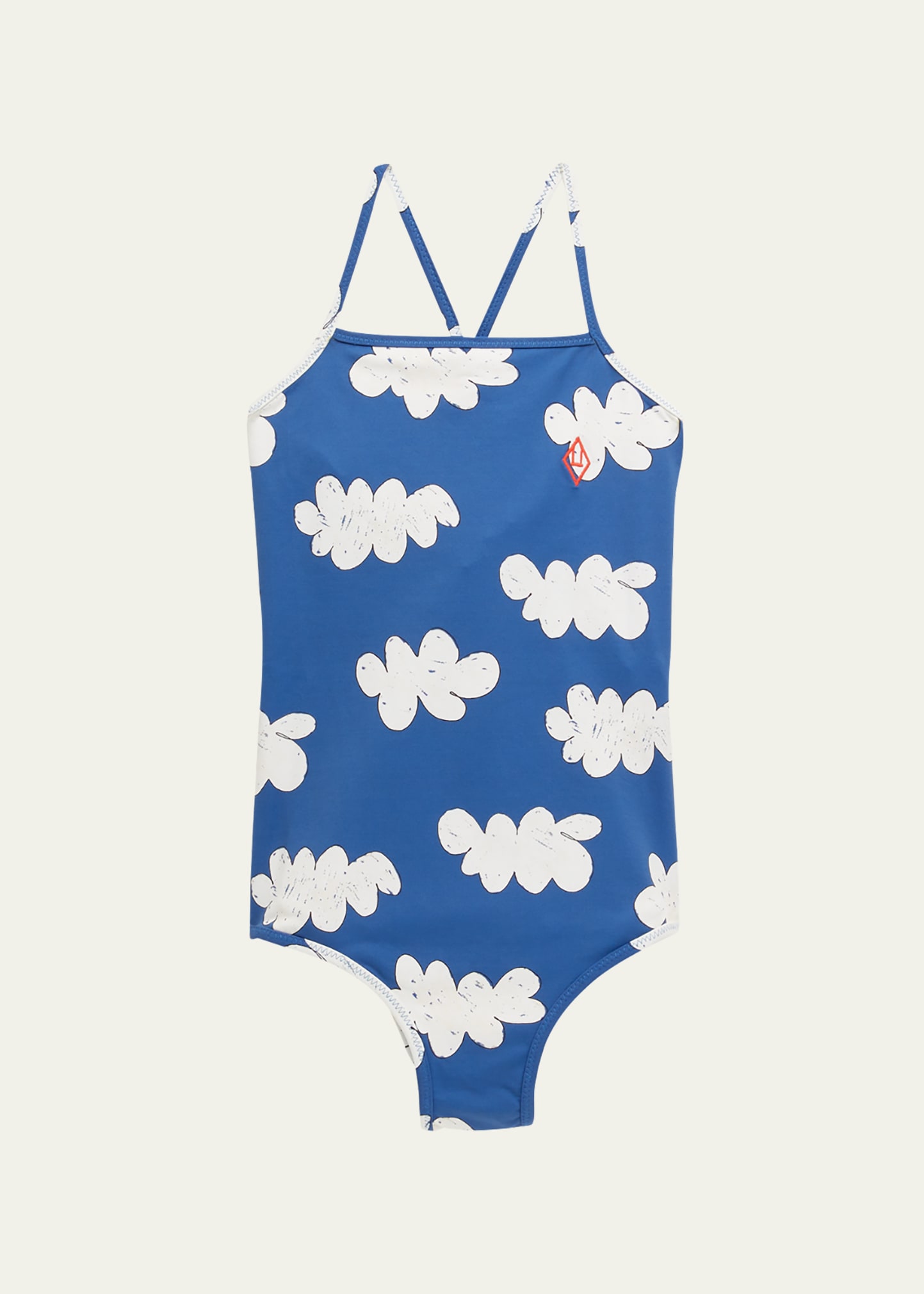 The Animals Observatory Kids' Girl's Trout Floral-print One-piece Swimsuit In Blue Clouds