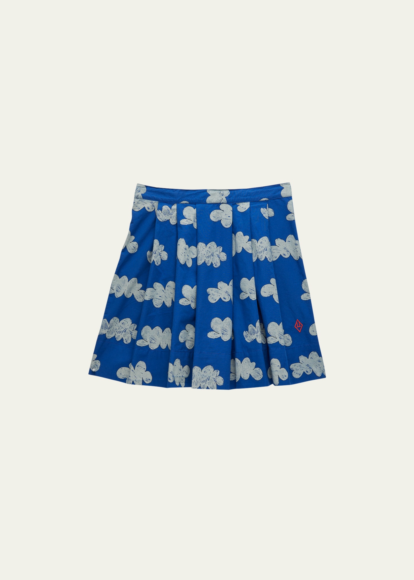 The Animals Observatory Kids' Cloud Print Pleated Skirt In Blue