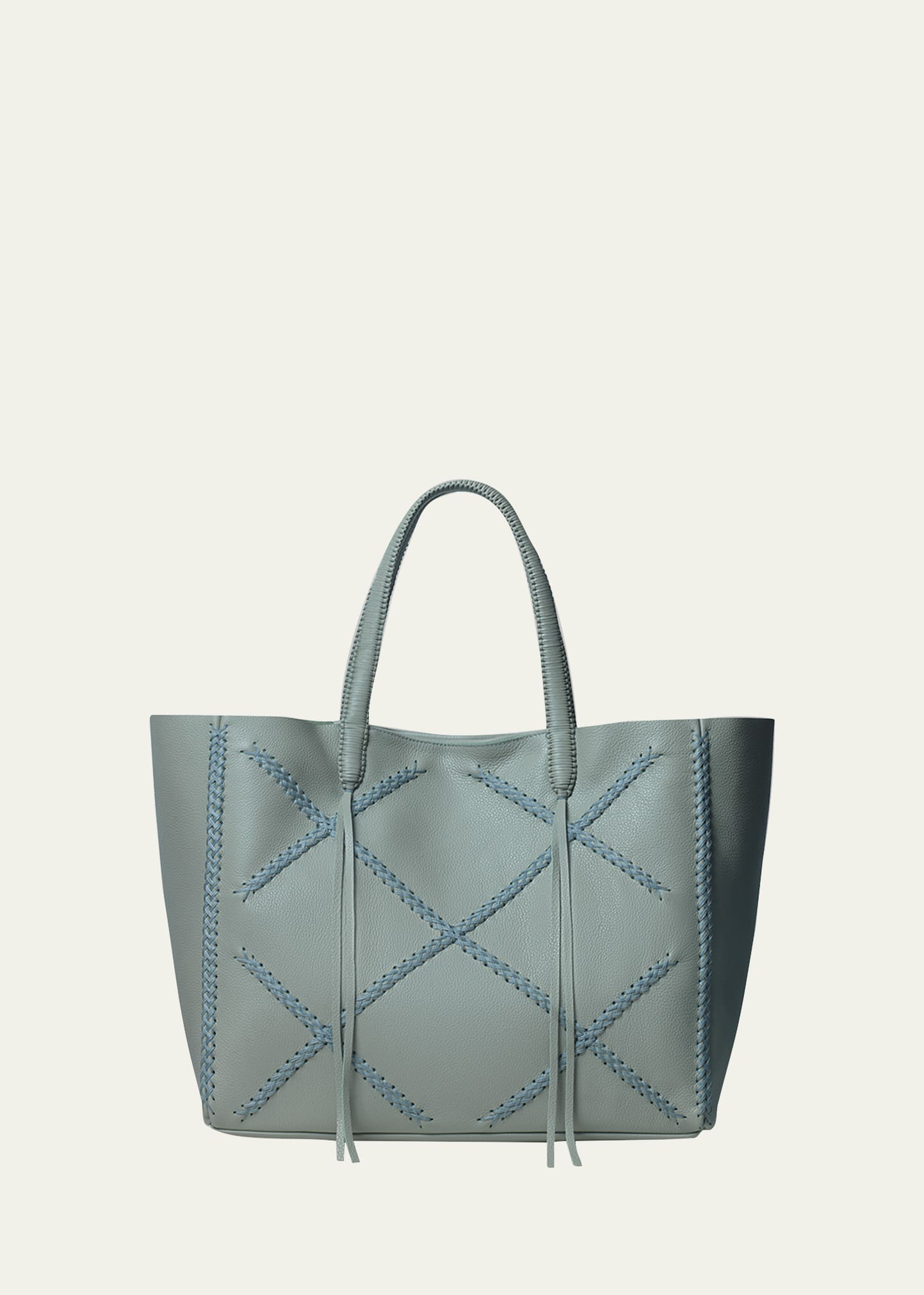 Callista Crisscross Grain Leather Tote Bag In Pistachio