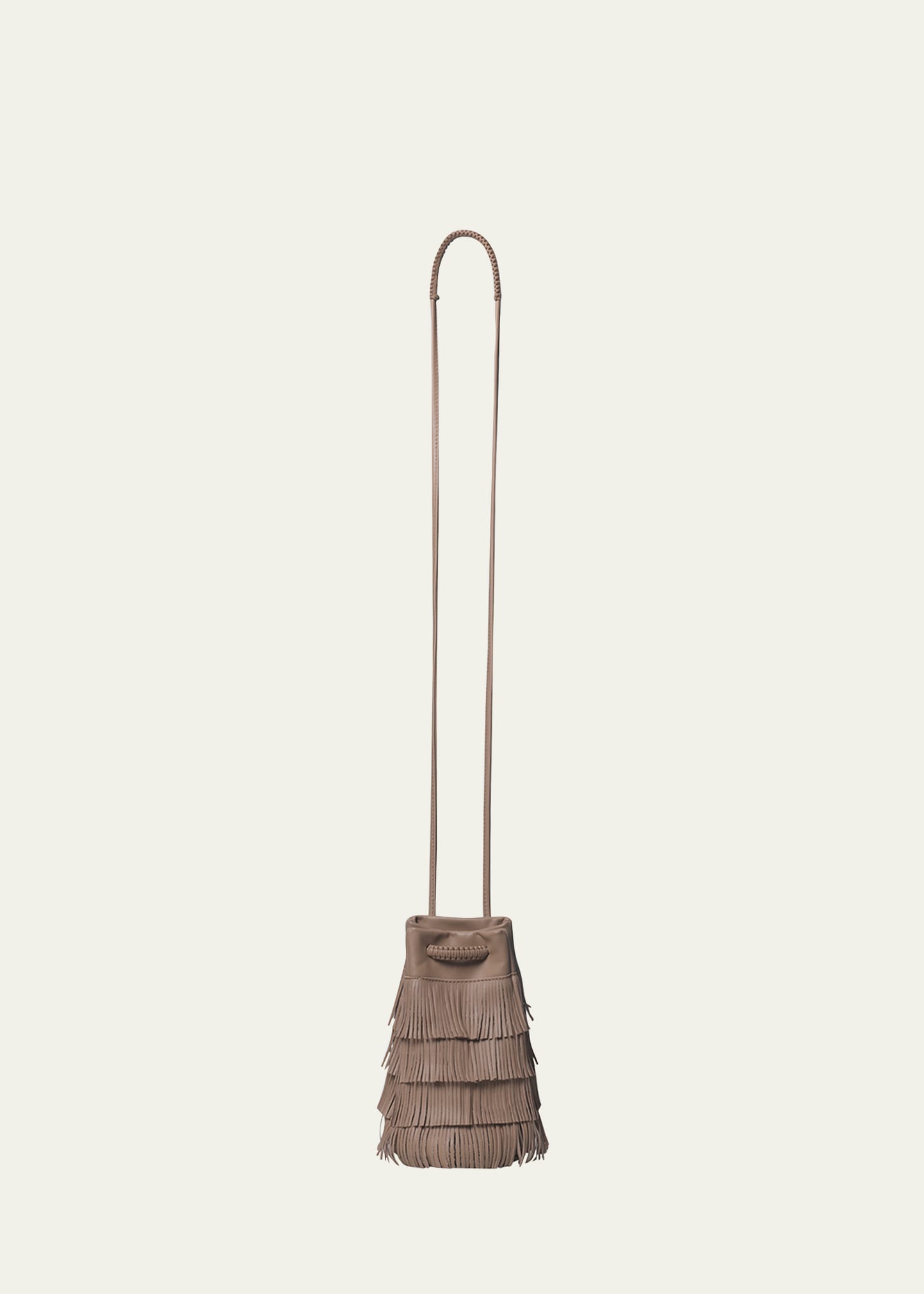 Callista Fringe Leather Pouch Bucket Bag In Mocca