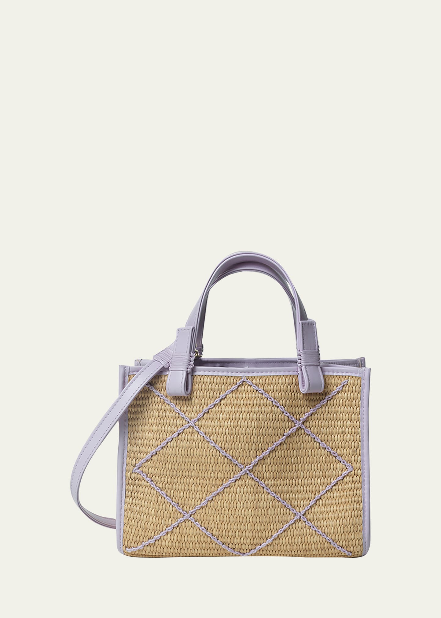 Callista Mini Crisscross Straw & Leather Tote Bag In Lavender