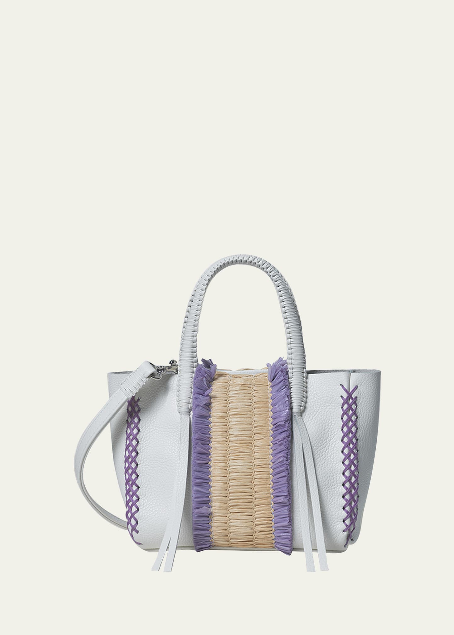 CALLISTA MICRO LEATHER & RAFFIA TOTE BAG