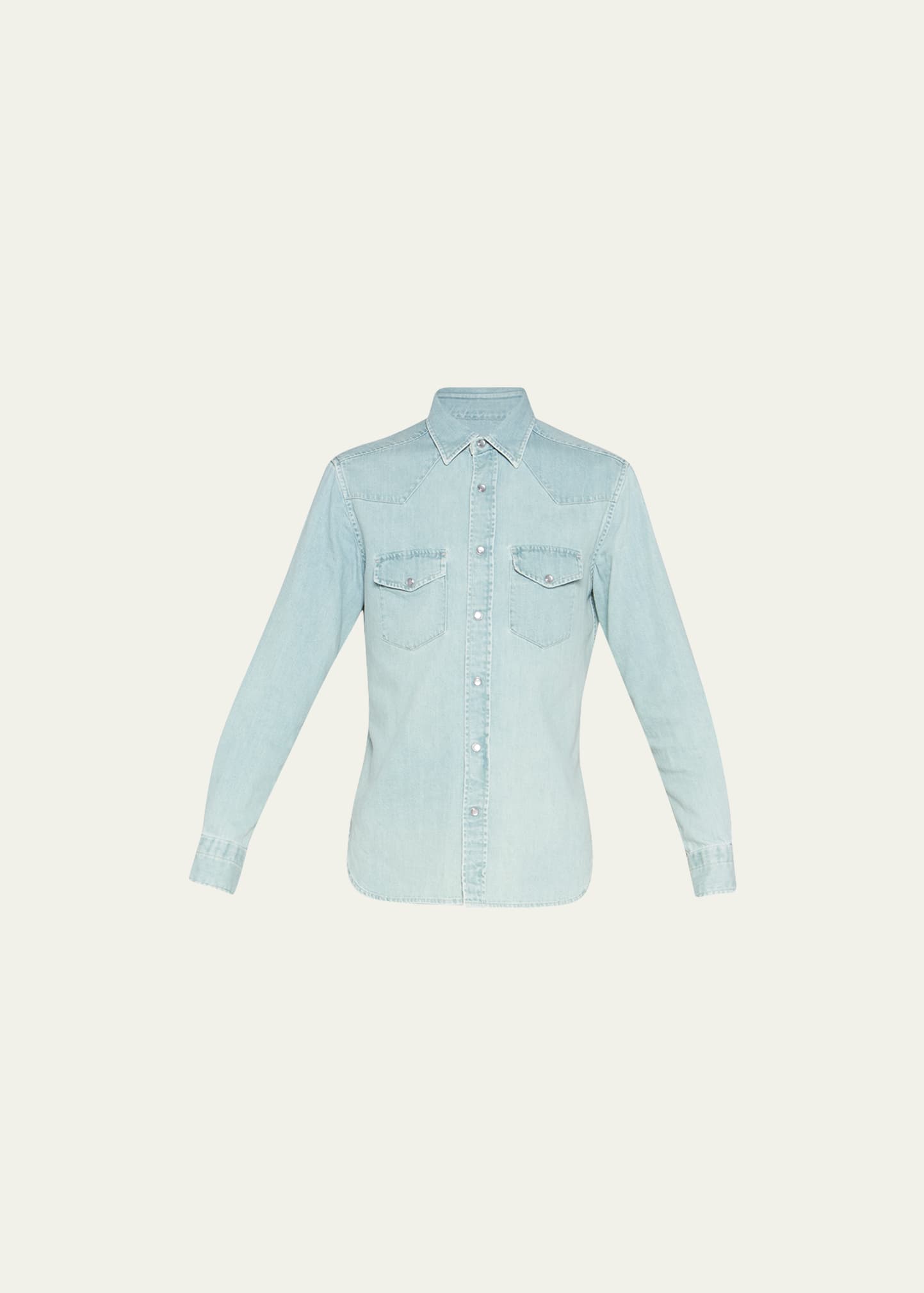 Tom Ford Denim Chambre Western Shirt In Pale Blue