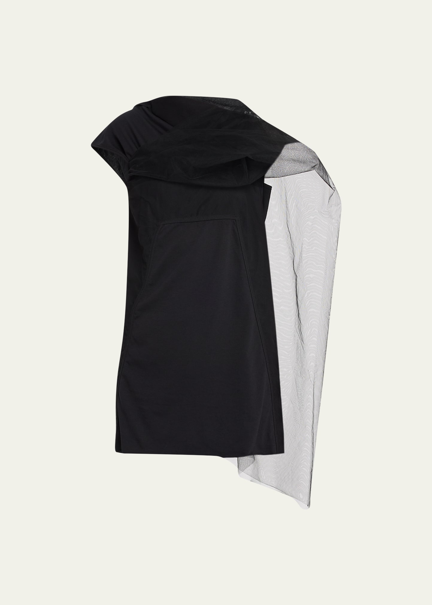 RICK OWENS SHORT-SLEEVE TULLE CAPE T-SHIRT
