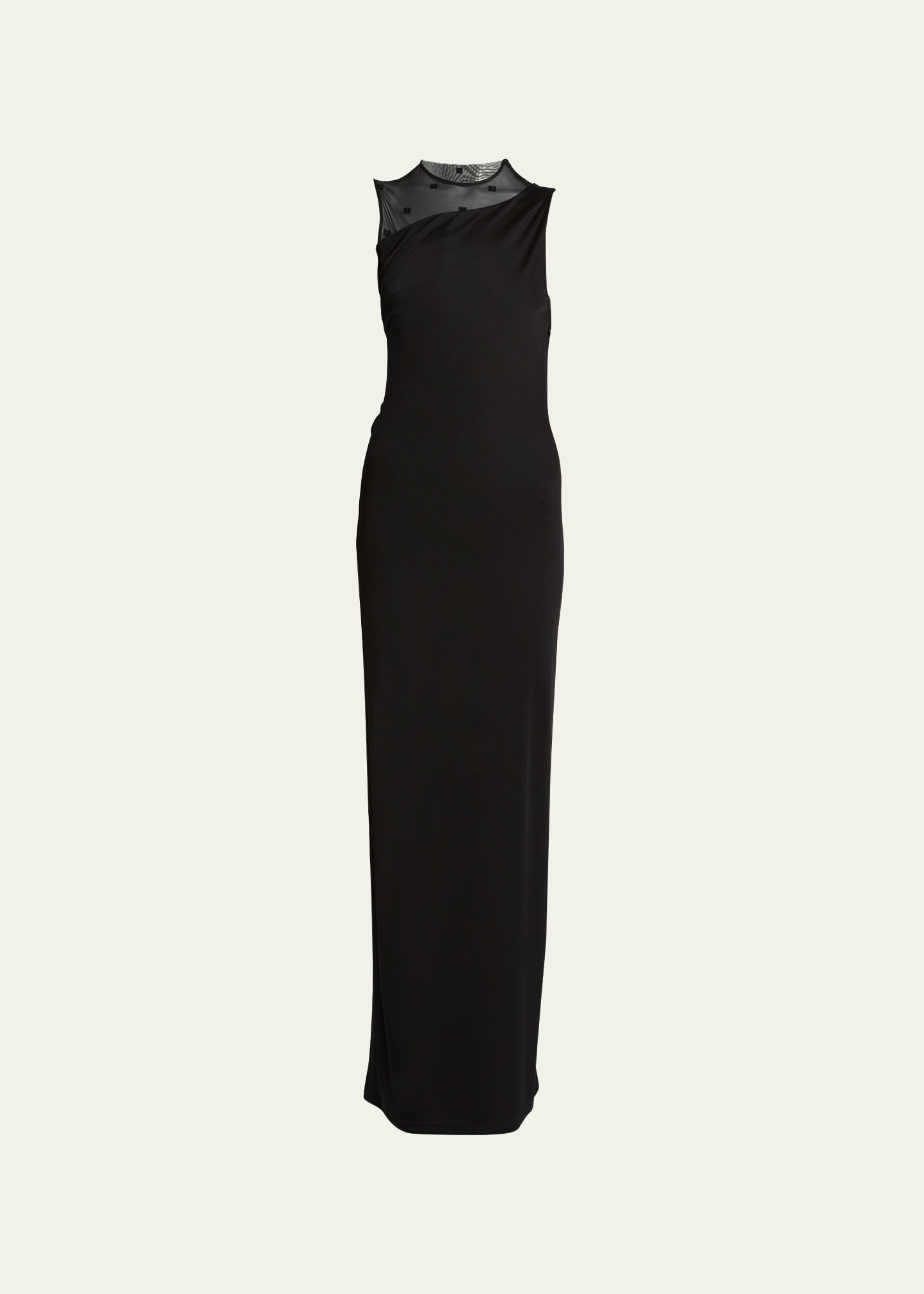 Givenchy Satin Column Gown With Tulle Inset Detail In Black