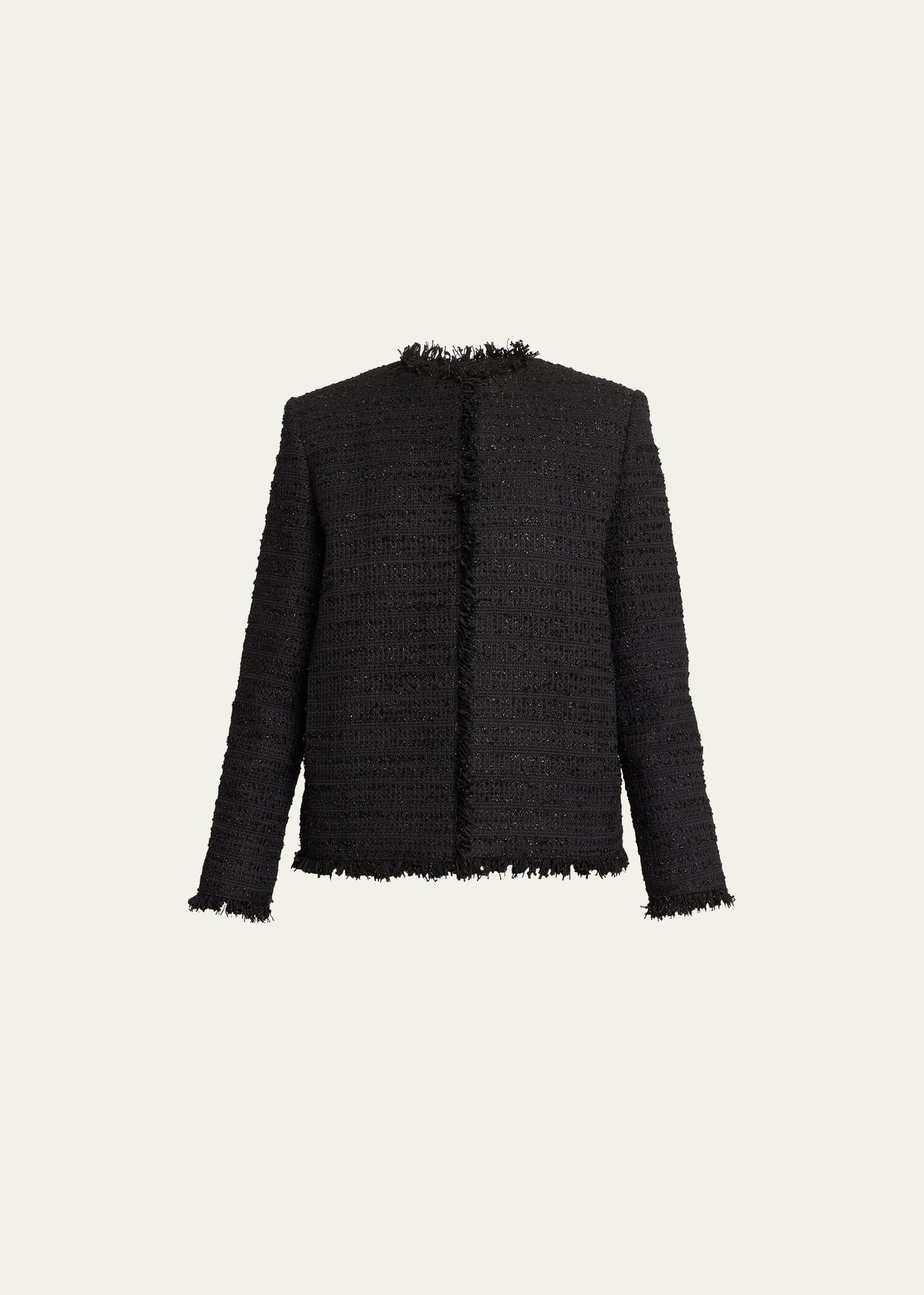 Tweed Boxy Blazer with Fringe-Trim
