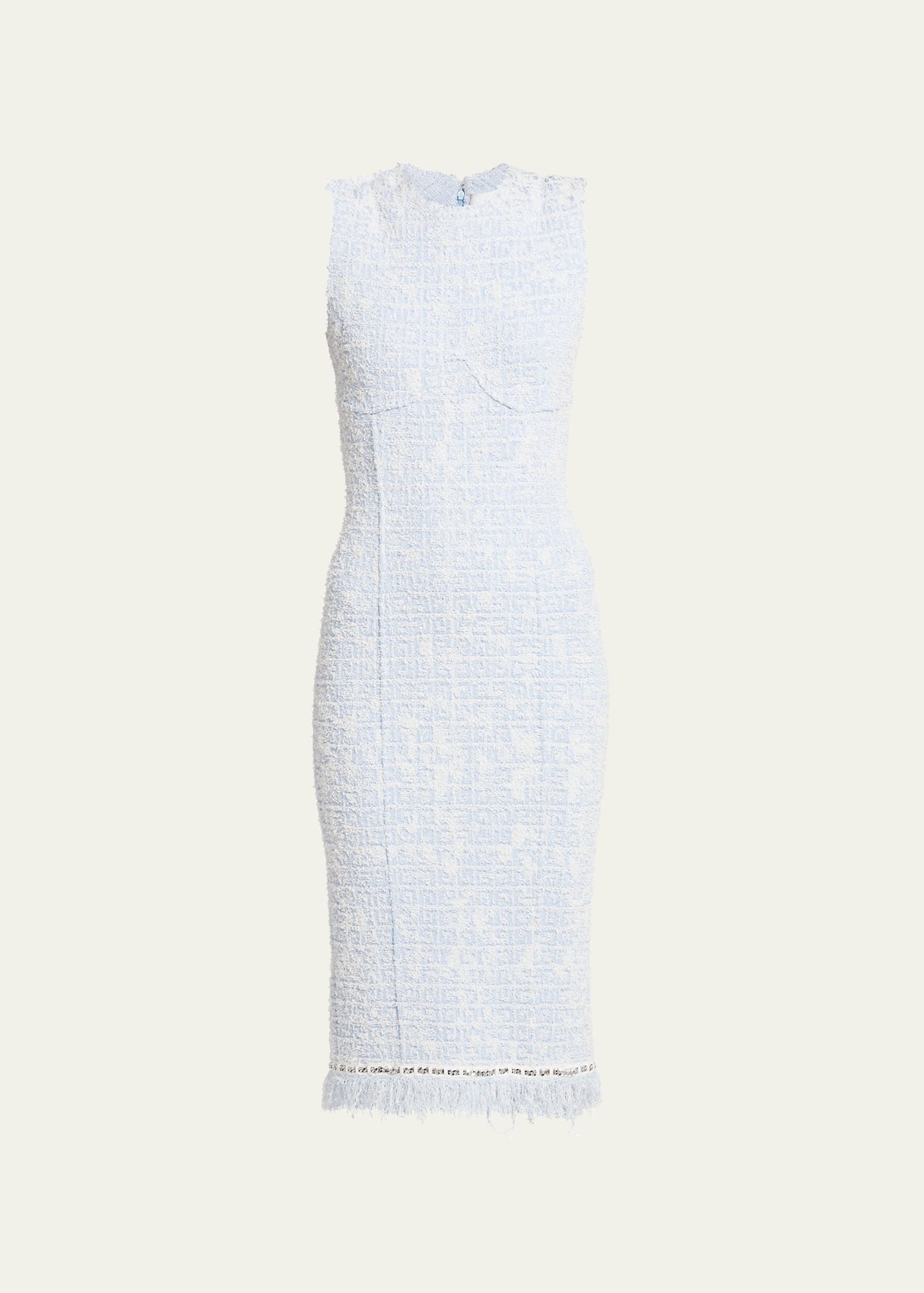 Logo-Print Tweed Midi Dress with Corset Seam Detail