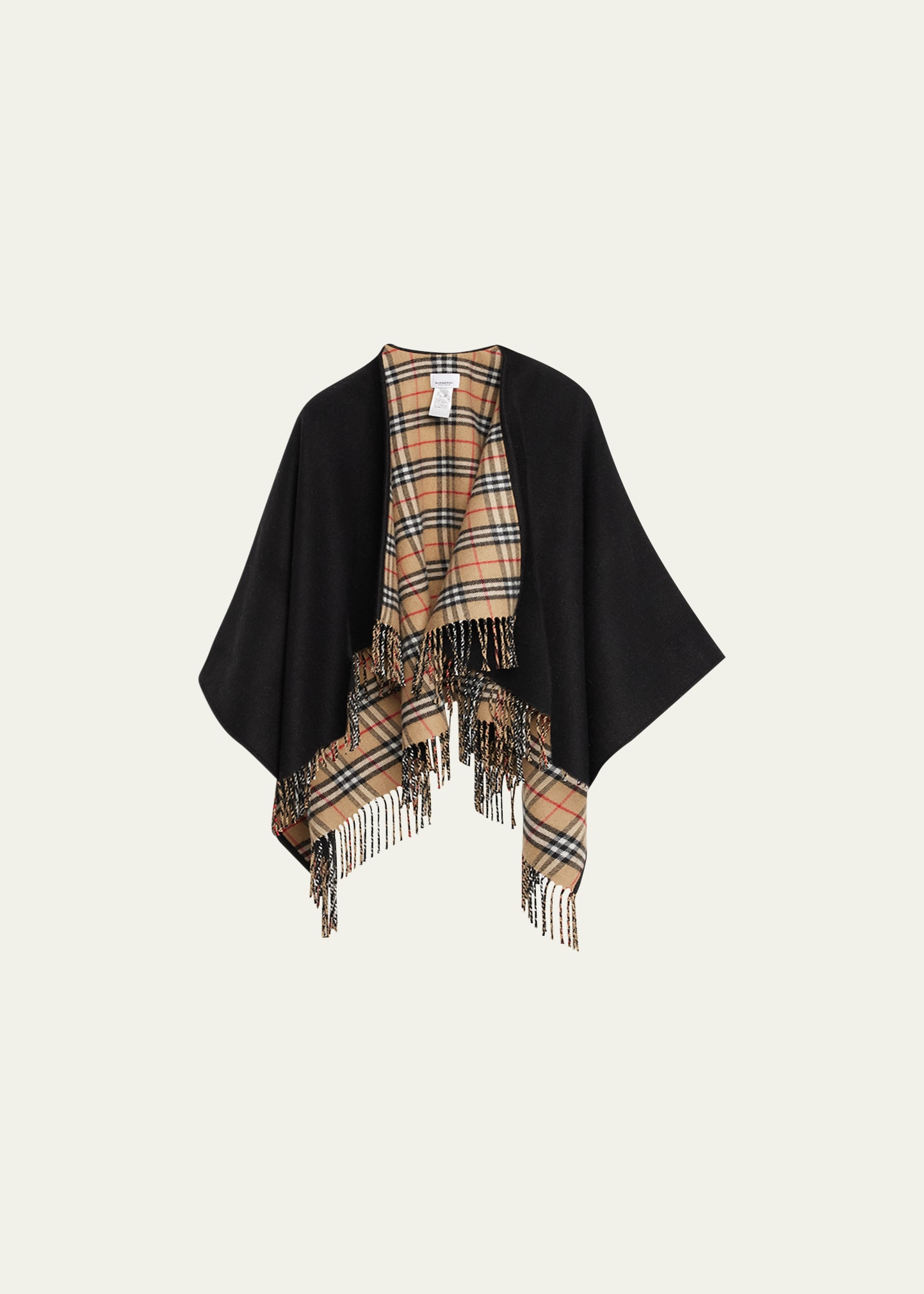 Burberry Reversible Check Wool Cape In Black