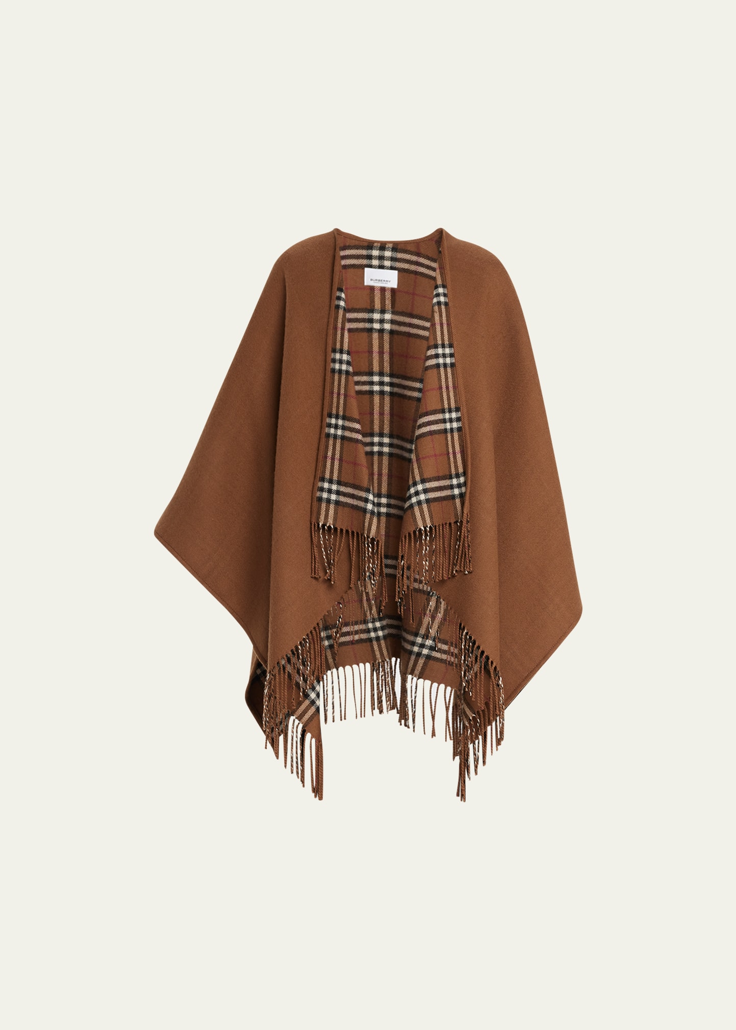 Burberry Reversible Check Wool Cape In Dark Birch Brown