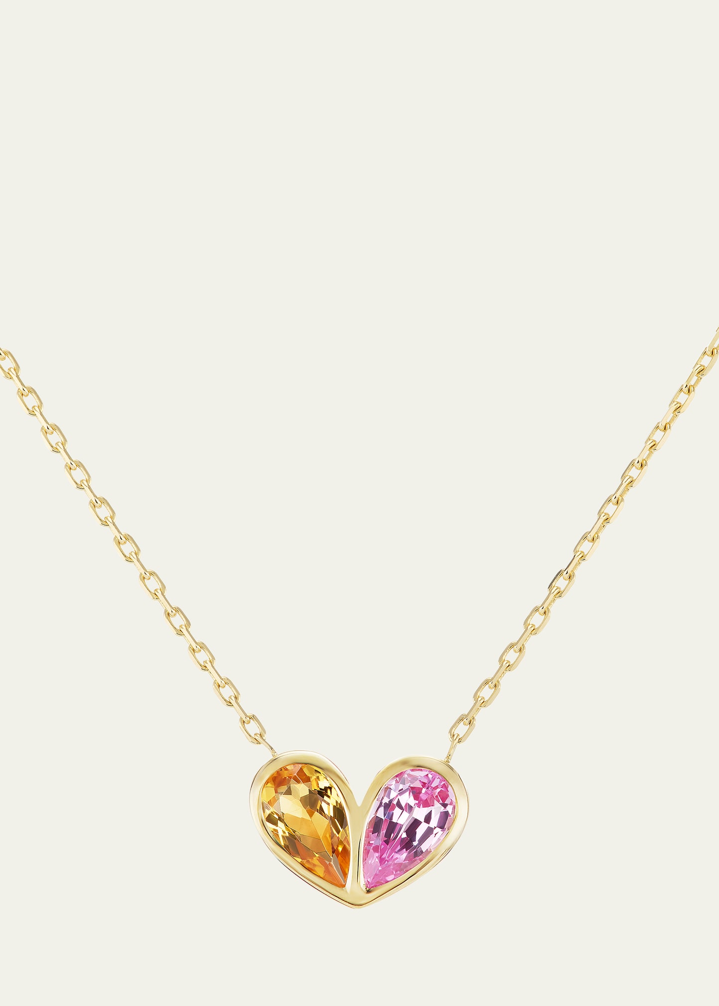 18k Gold Jumbo Sweetheart Necklace with Citrine and Pink Sapphire