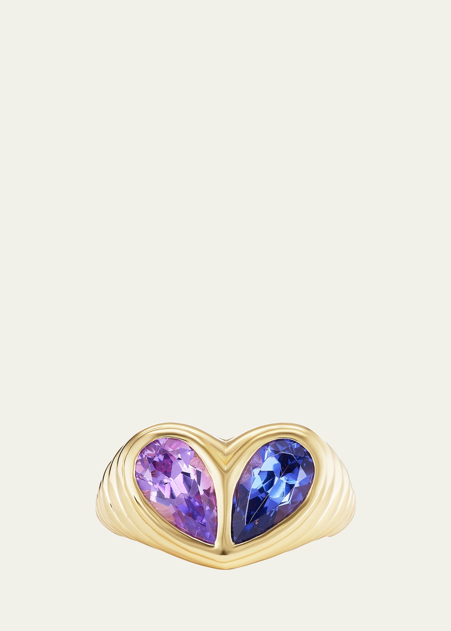 18k Gold Jumbo Sweetheart Ring with Purple Sapphire and Tanzanite