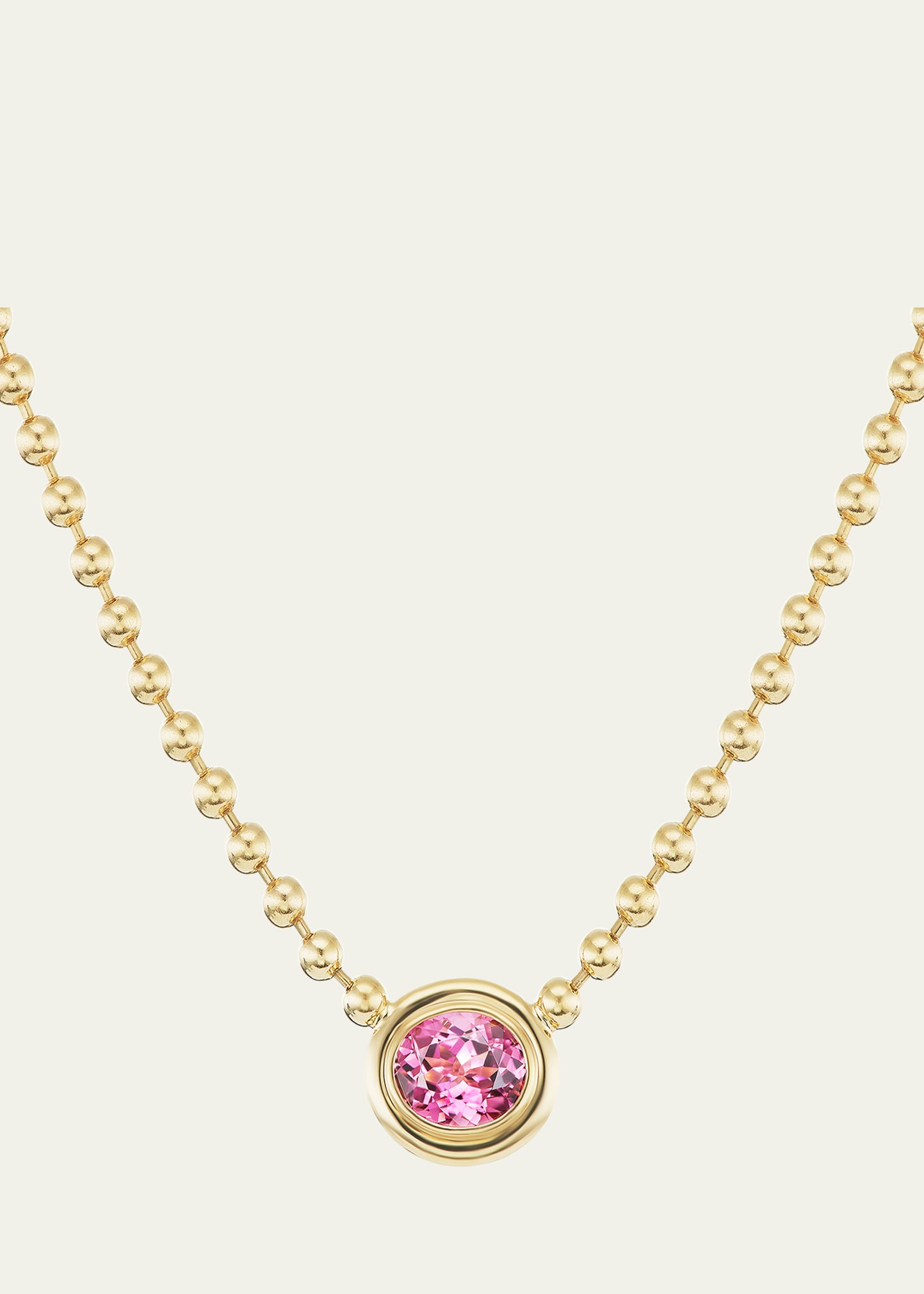 18k Gold Double Bubble Pink Tourmaline Pendant Necklace